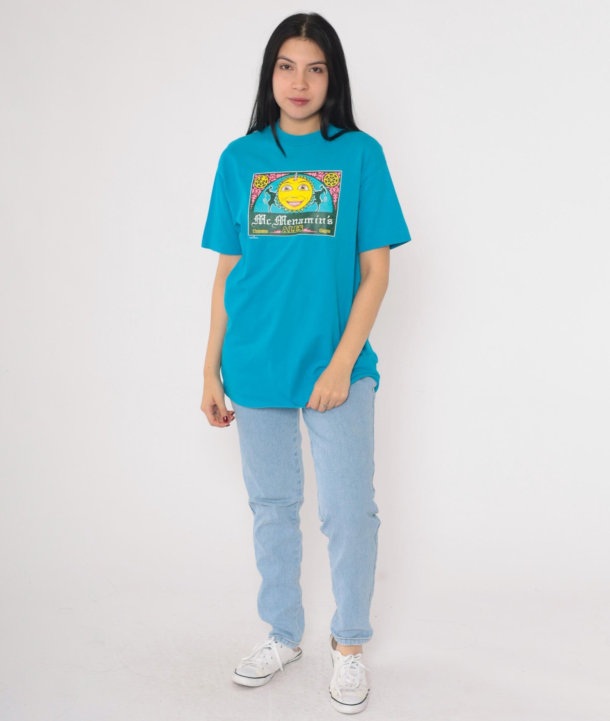 90s McMenamin's Ales Brewery Graphic T-Shirt Blue Hanes Beefy Tee Medium