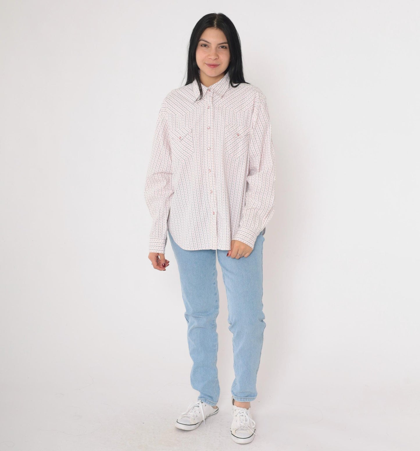 Y2K Cruel Girl Western Shirt Pink Floral Stripe Pearl Snap Blouse Extra Large XXL