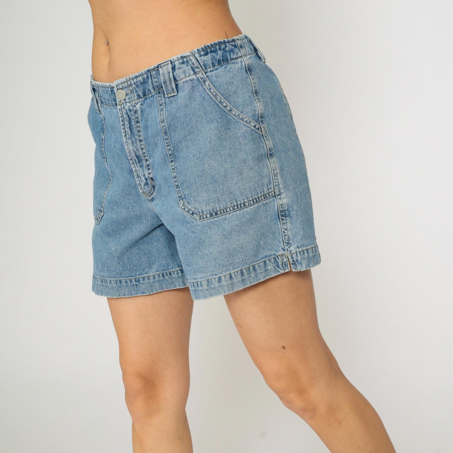 90s Blue Denim Cargo Shorts High Waist Cotton Jean Shorts Medium Large