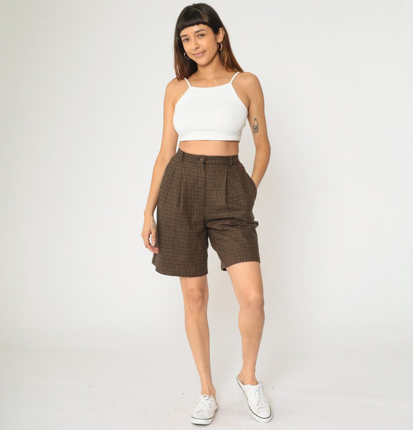 90s Sag Harbor Plaid Wool Shorts High Waisted Pleated Burgundy Navy Small