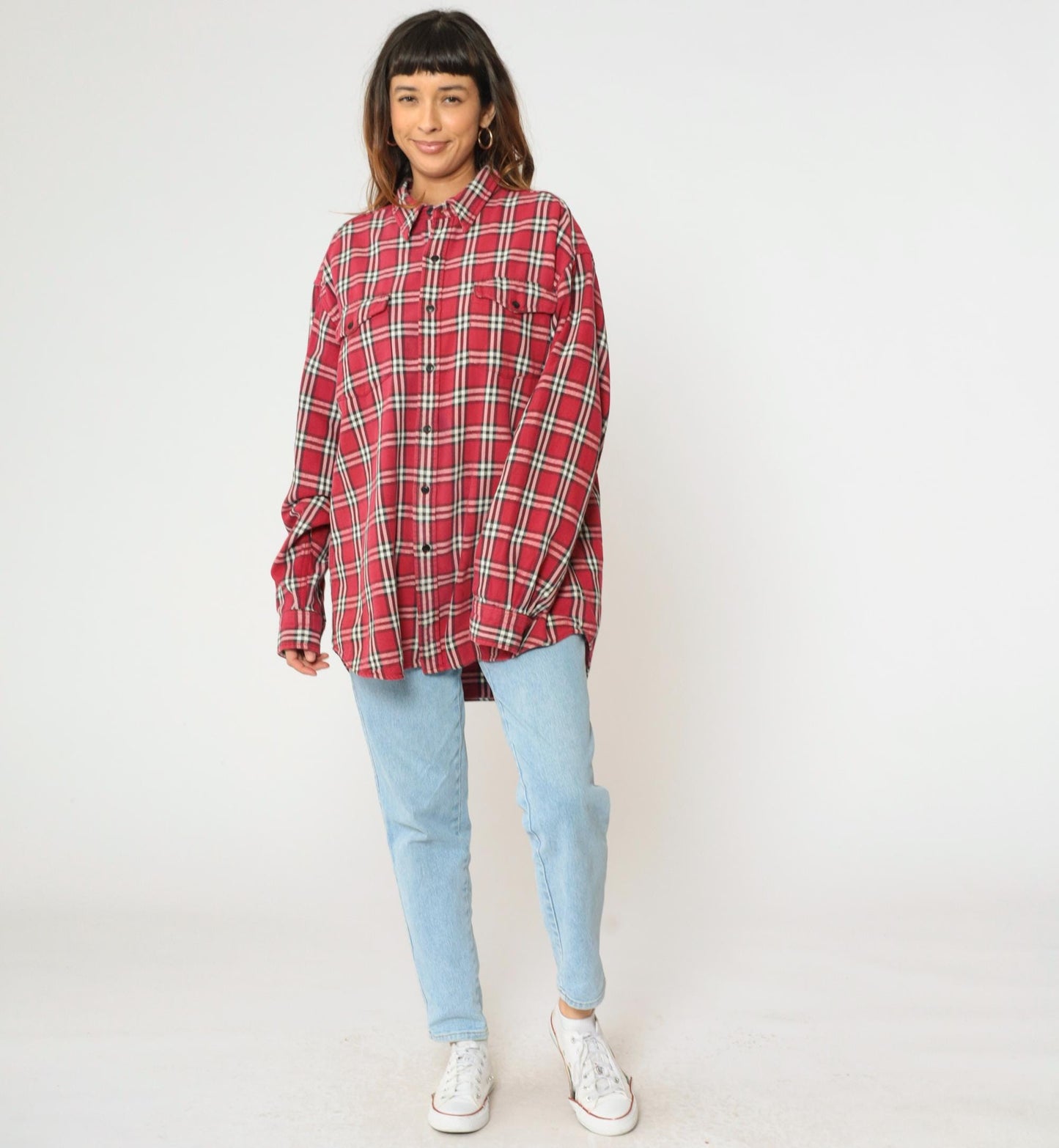 Gap Y2K Plaid Button Up Shirt Red Black Checkered Flannel Extra Large XL