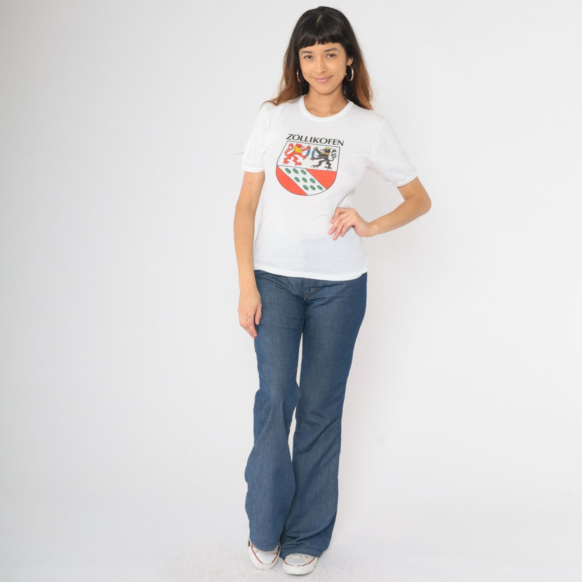80s Zollikofen Switzerland Coat of Arms Graphic T-Shirt White Small