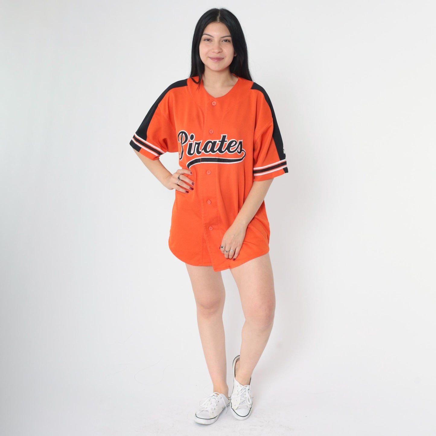 90s Starter Pittsburgh Pirates Orange Button-Up Jersey Large L
