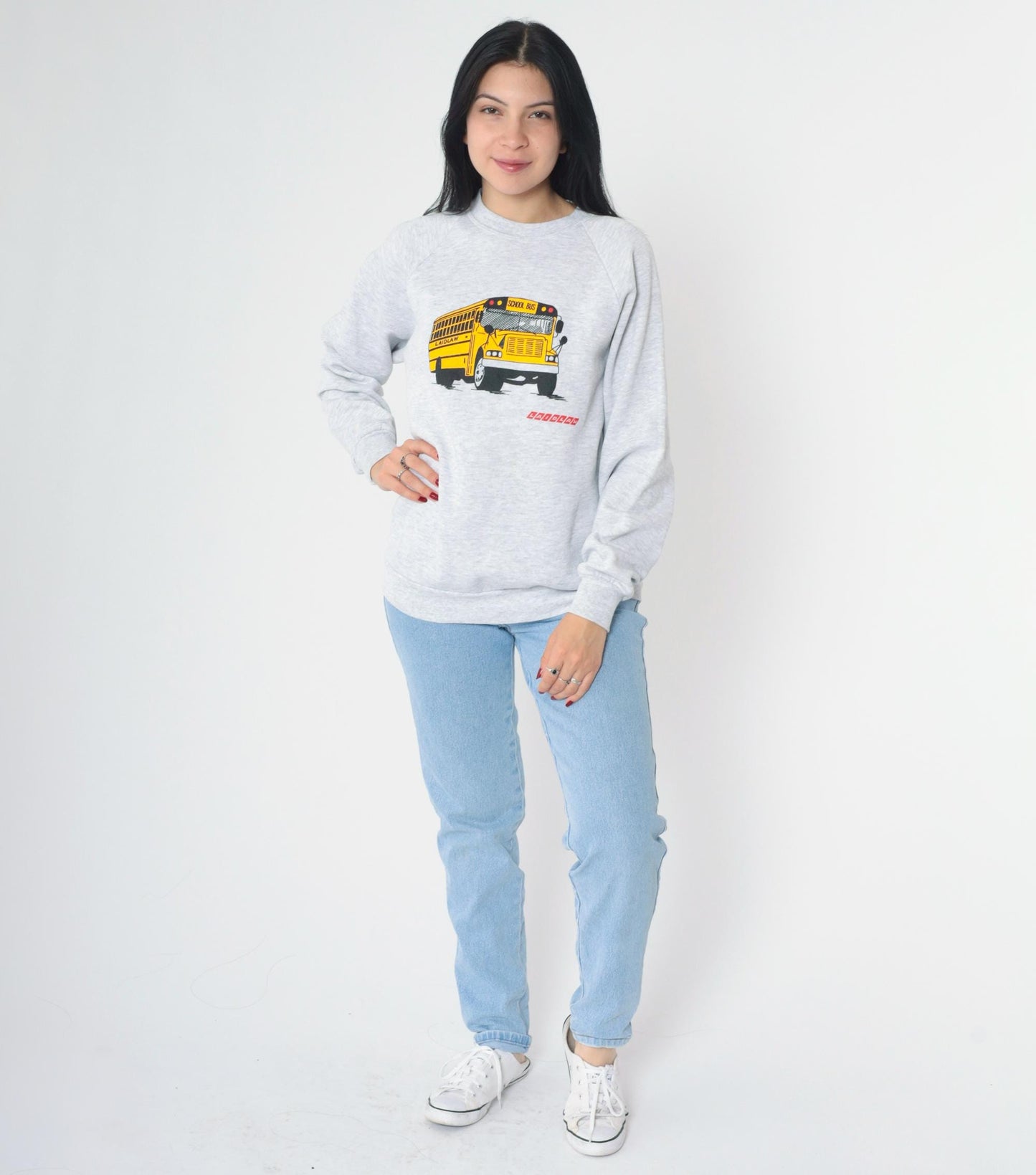 90s Jerzees Laidlaw School Bus Graphic Sweatshirt Grey Crewneck Medium