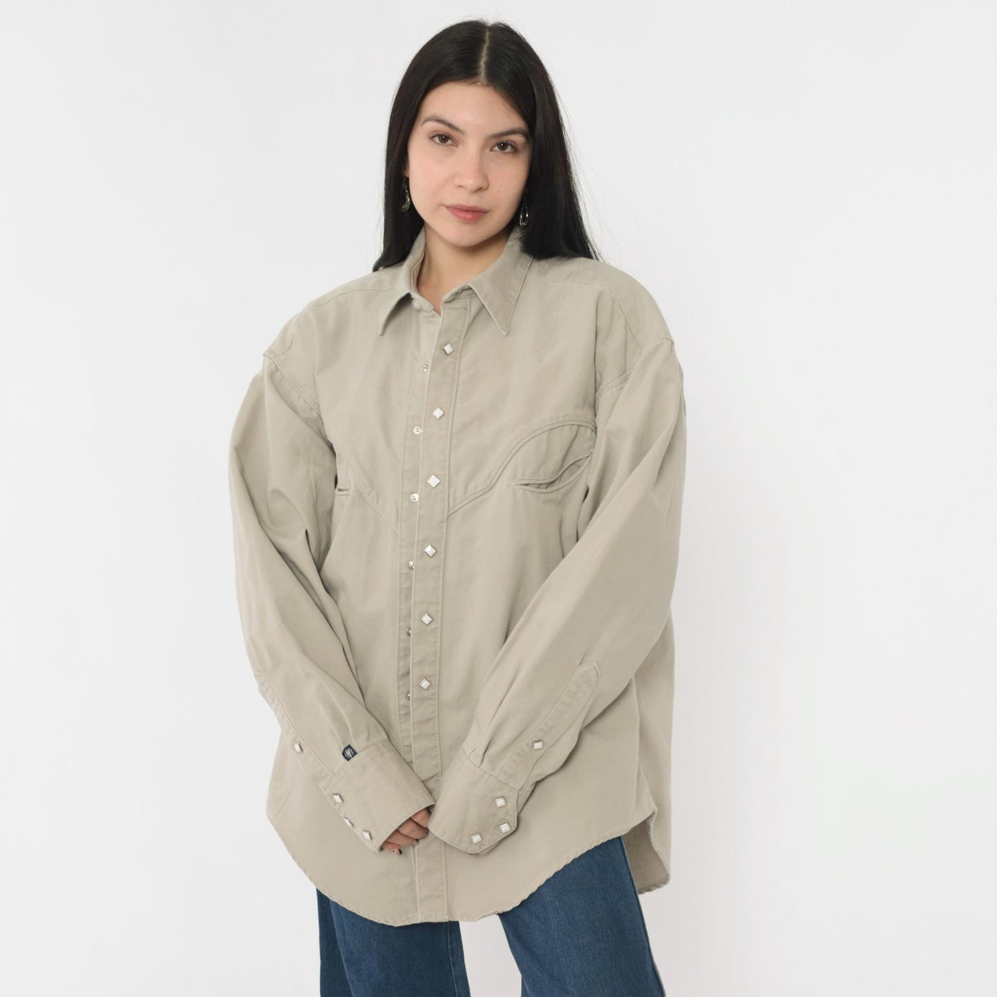 90s Rockmount Ranch Wear Western Shirt Beige Cotton Snap Button Extra Large