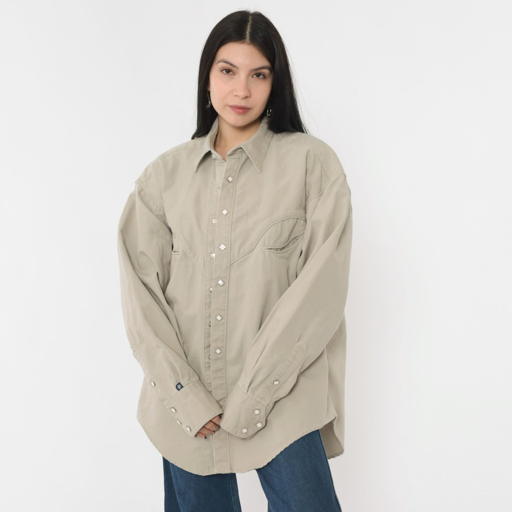 90s Rockmount Ranch Wear Western Shirt Beige Cotton Snap Button Extra Large
