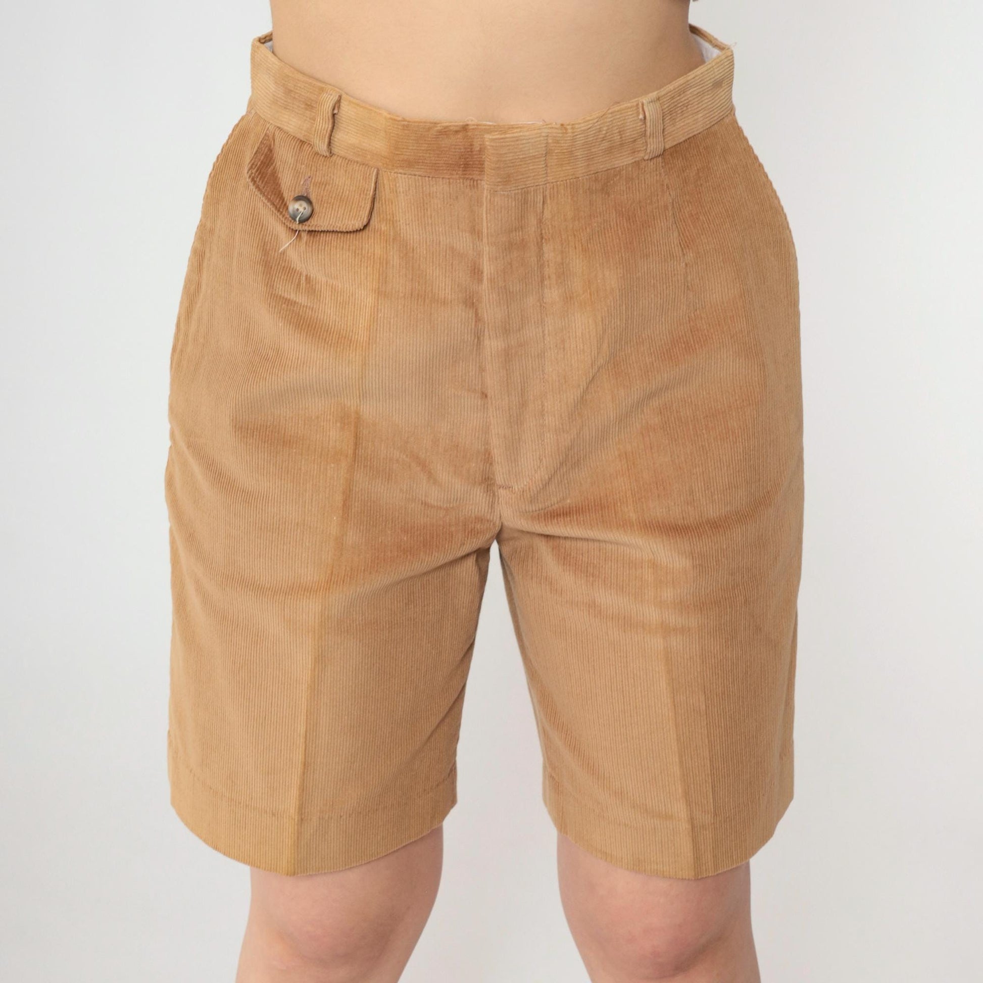 80s Tan Corduroy High-Waist Shorts Bermuda Small