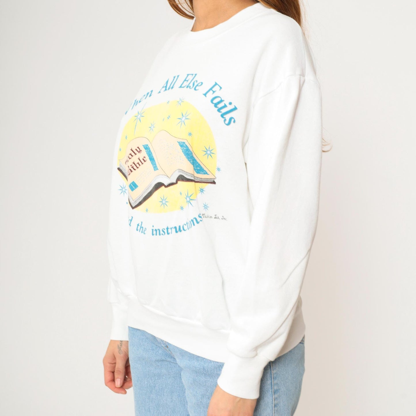 90s Christian Bible Sweatshirt When All Else Fails White Crewneck Large L
