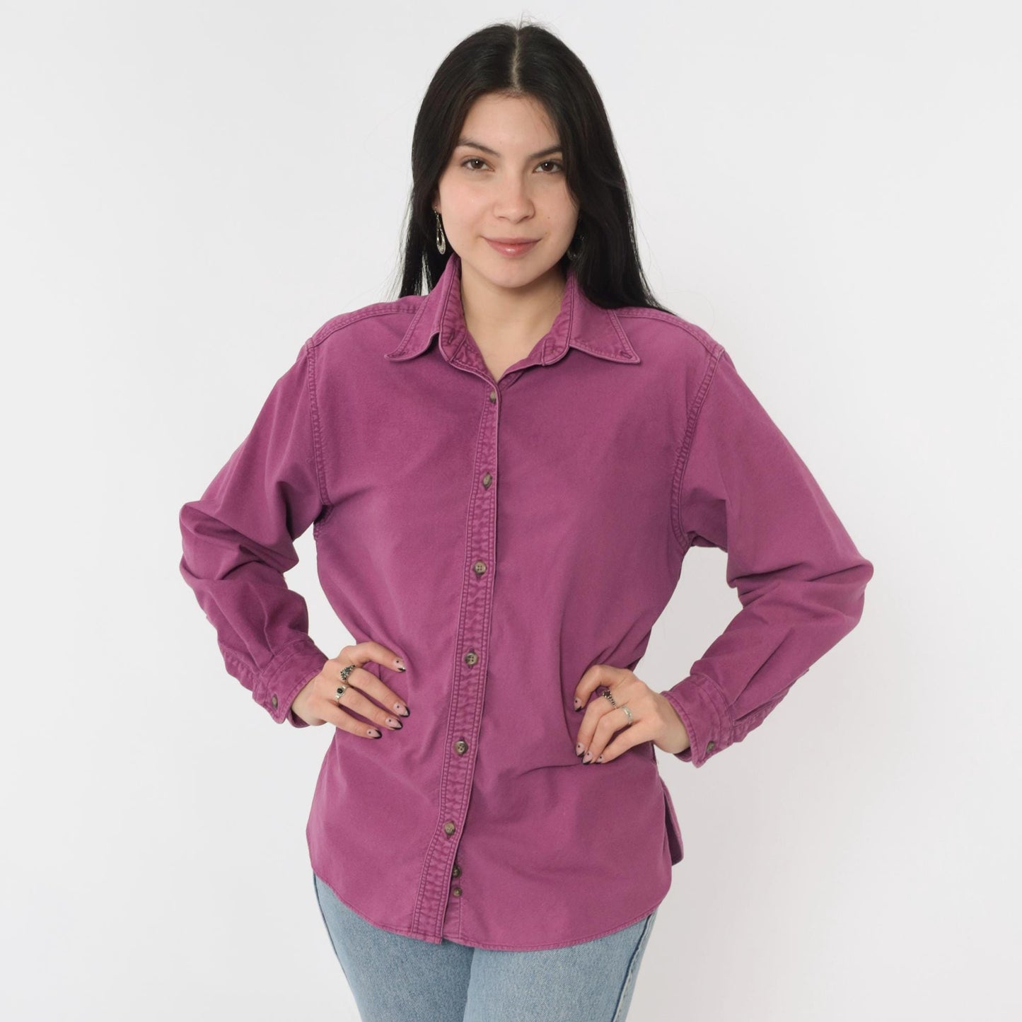 90s L.L. Bean Chamois Cloth Button-Up Shirt Purple Cotton Small S
