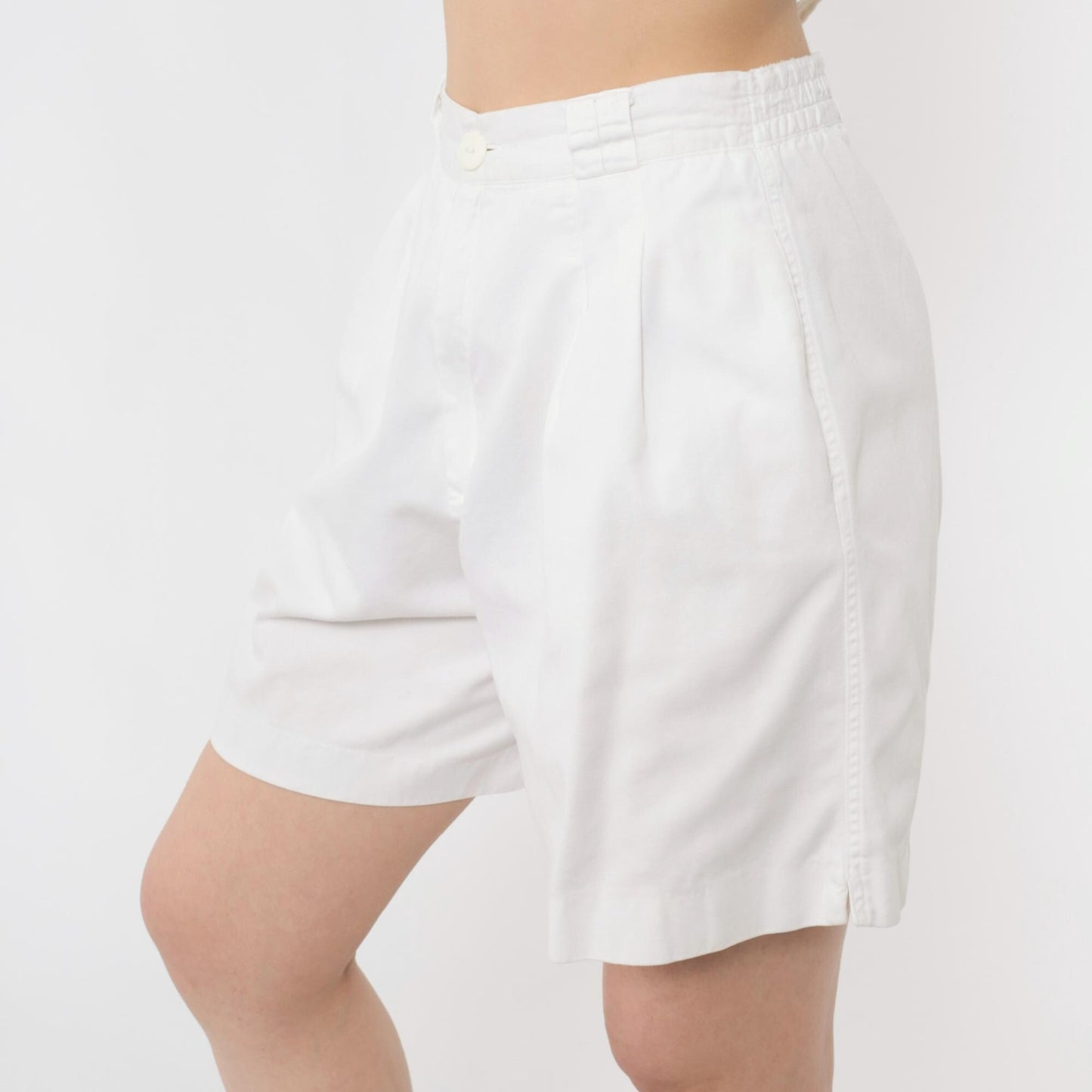 80s White Pleated High-Waist Shorts Cotton Fundamental Things Petites Small