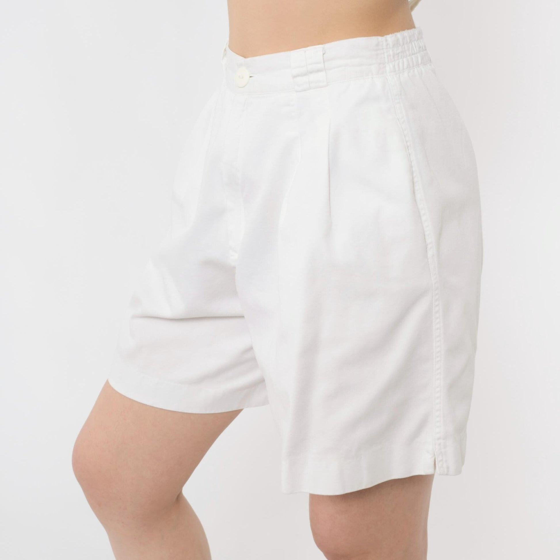 80s White Pleated High-Waist Shorts Cotton Fundamental Things Petites Small