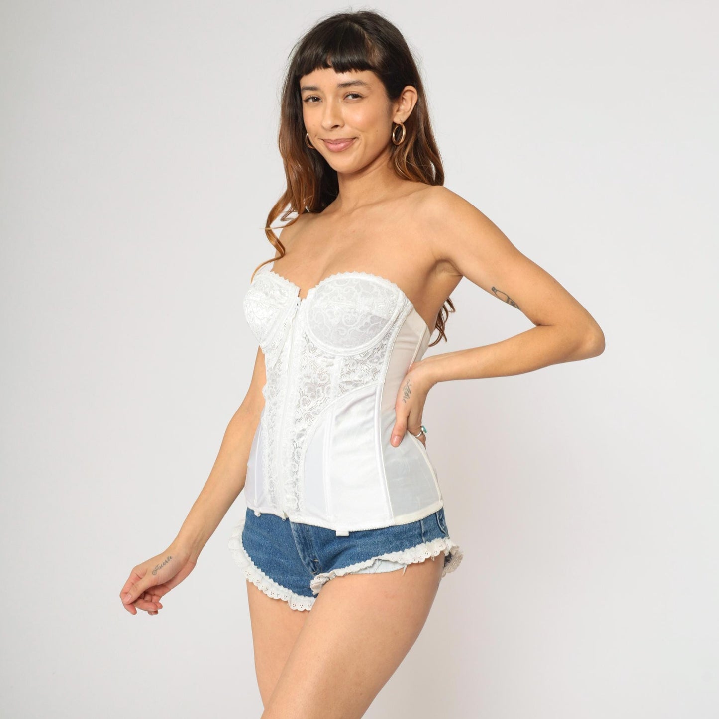 Y2K Frederick's of Hollywood White Lace Corset Bustier Strapless 36B