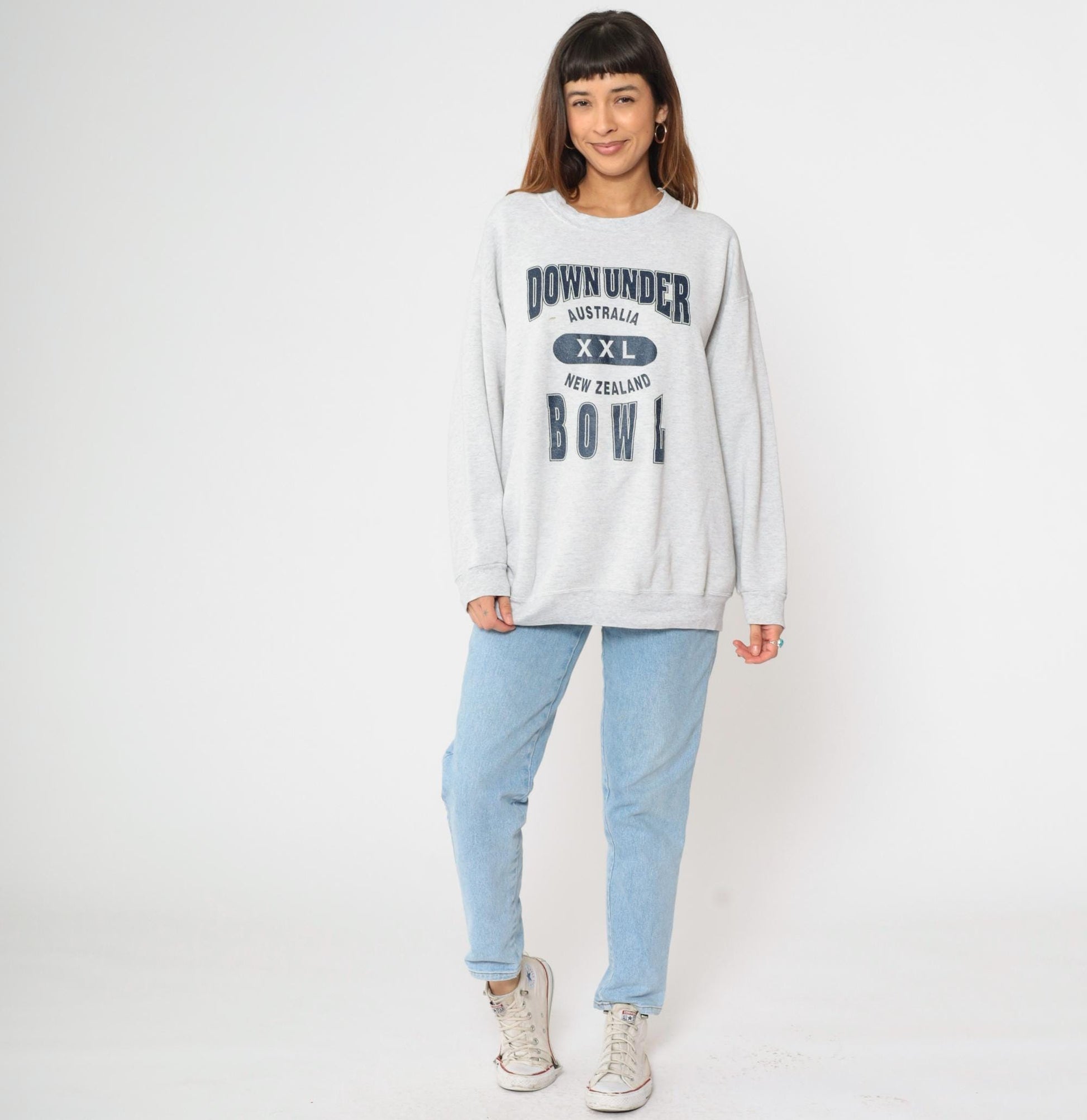 90s Down Under Bowl Australia New Zealand Graphic Sweatshirt Grey XXL