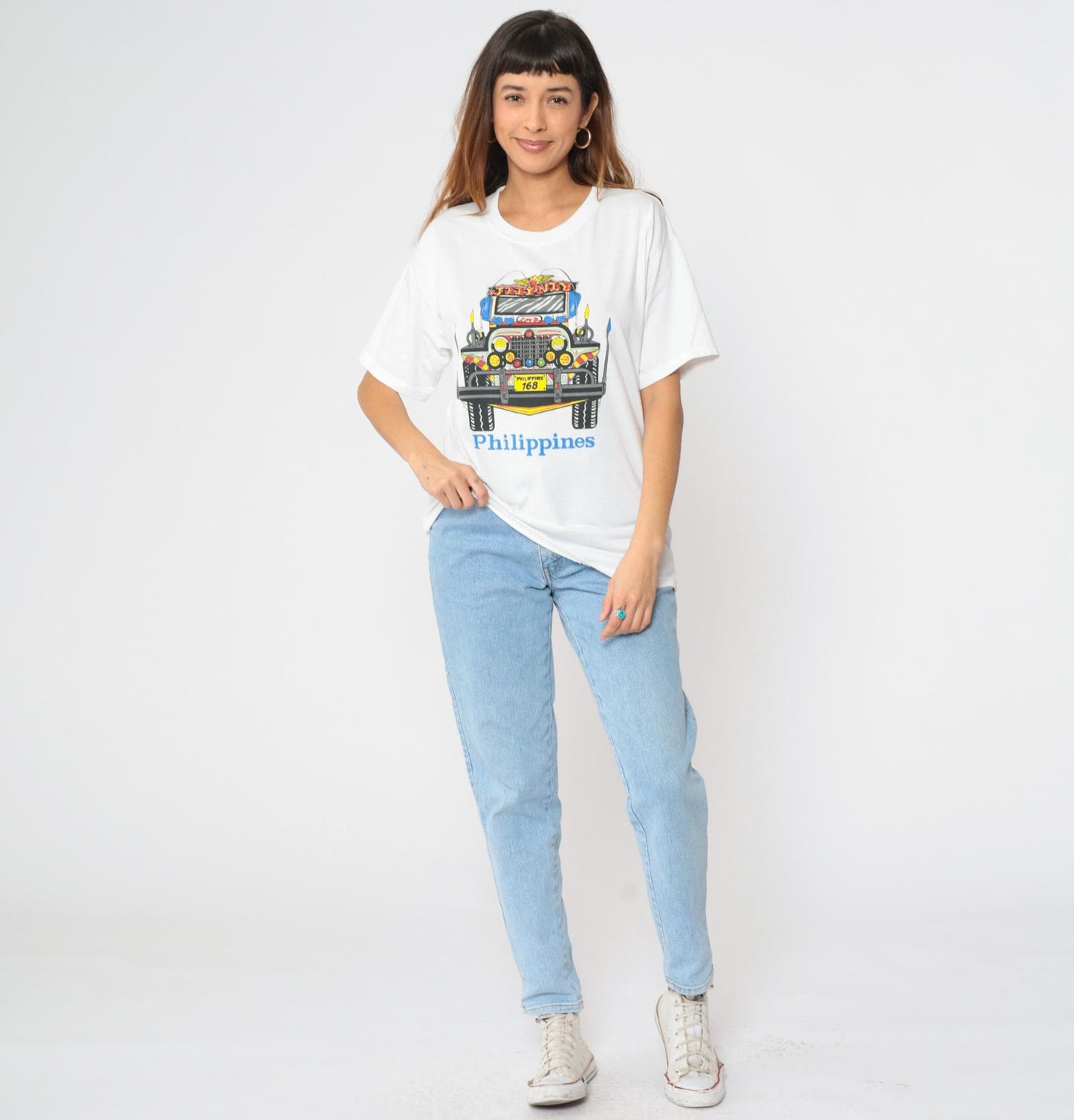 Philippines Jeepney Graphic T-Shirt White Crew Neck Travel Souvenir Large L
