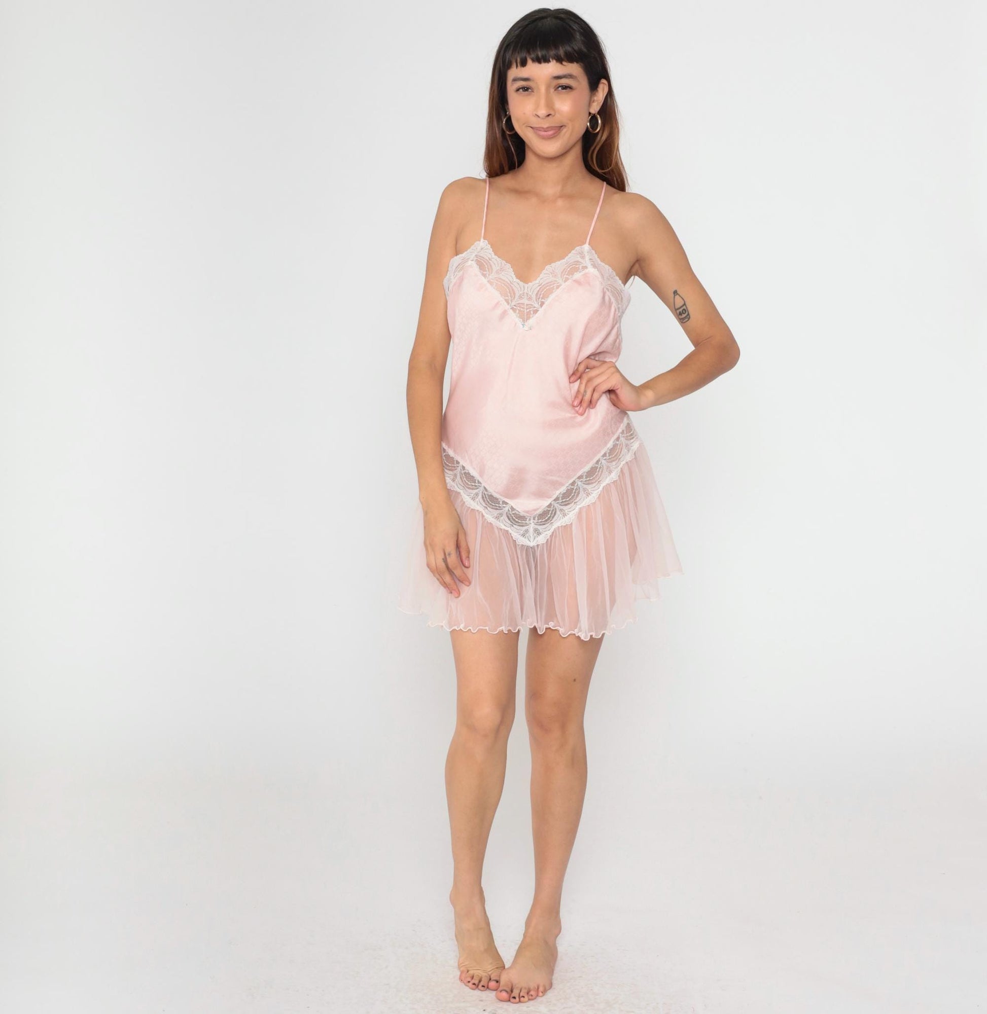80s Jaclyn Smith Pink Jacquard Babydoll Slip Dress Lace Trim Mini Medium M