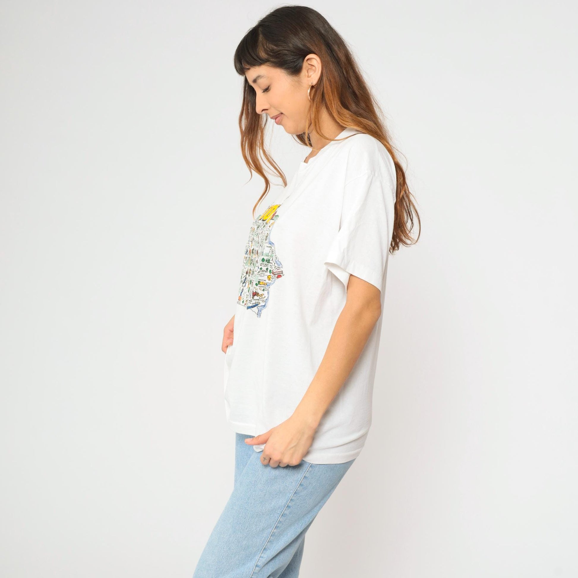 90s Iowa State Map Graphic T-Shirt White Crewneck Extra Large XL