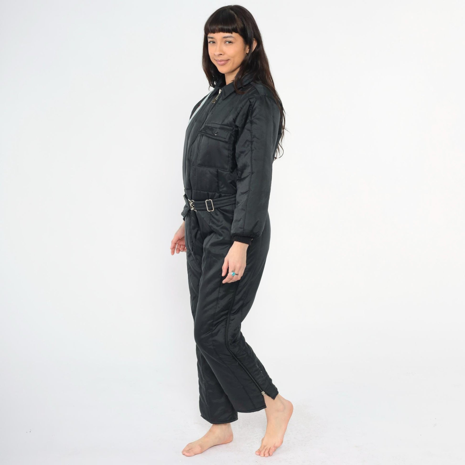 80s Walls Blizzard Pruf Black Striped Ski Suit One-Piece Snowsuit Youth 18