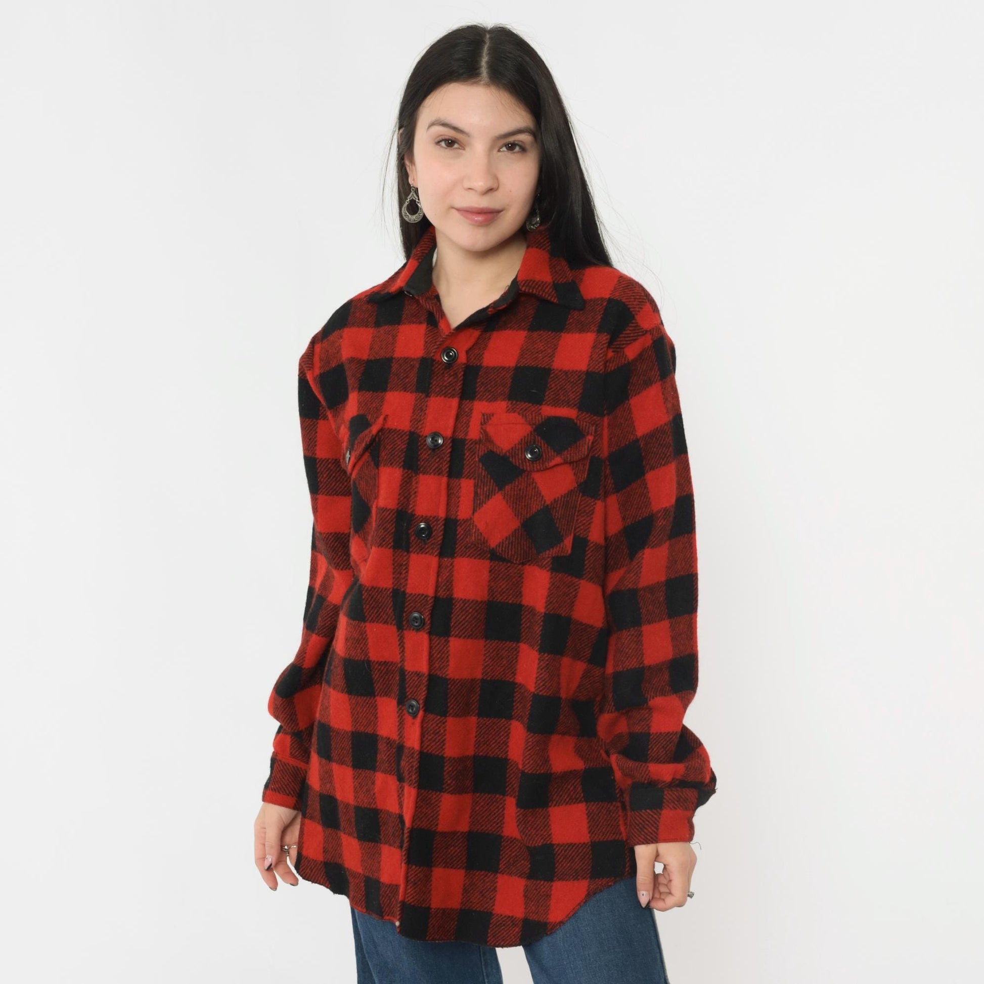 70s Frostproof Buffalo Plaid Wool Shirt Red Black CPO Button Up Medium