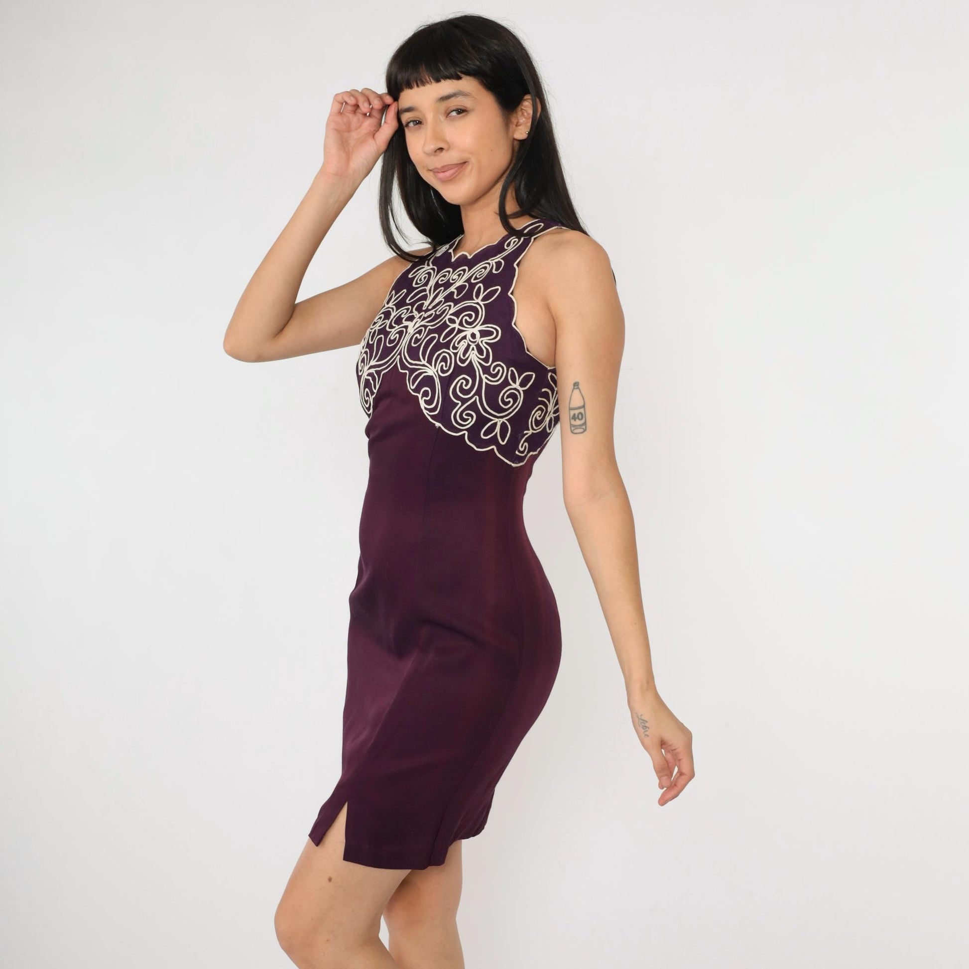 90s Scott McClintock Purple Mini Dress Soutache Open Back Small 6