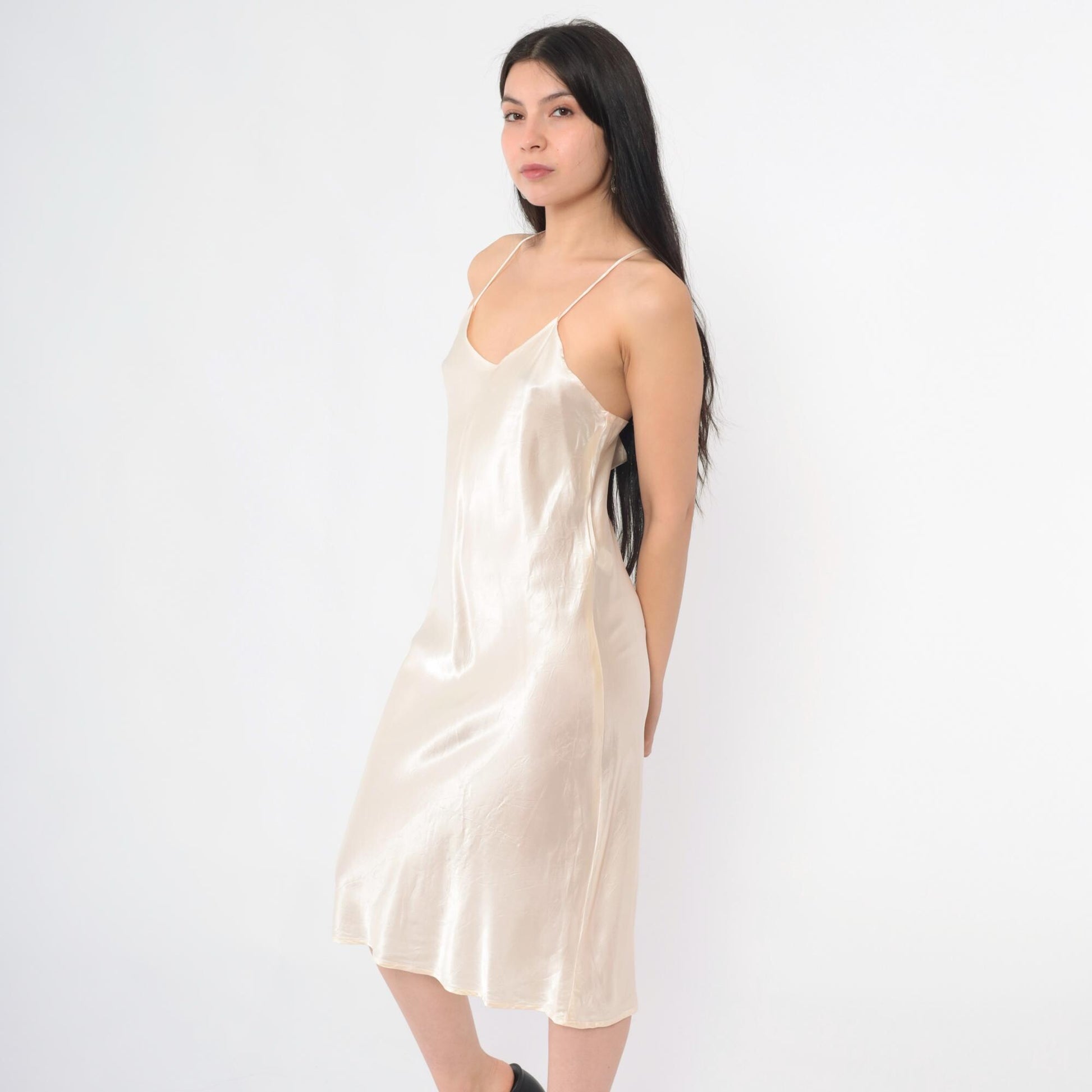 90s Dance Allure Pink Satin Slip Dress V-Neck Tank Midi Small Medium