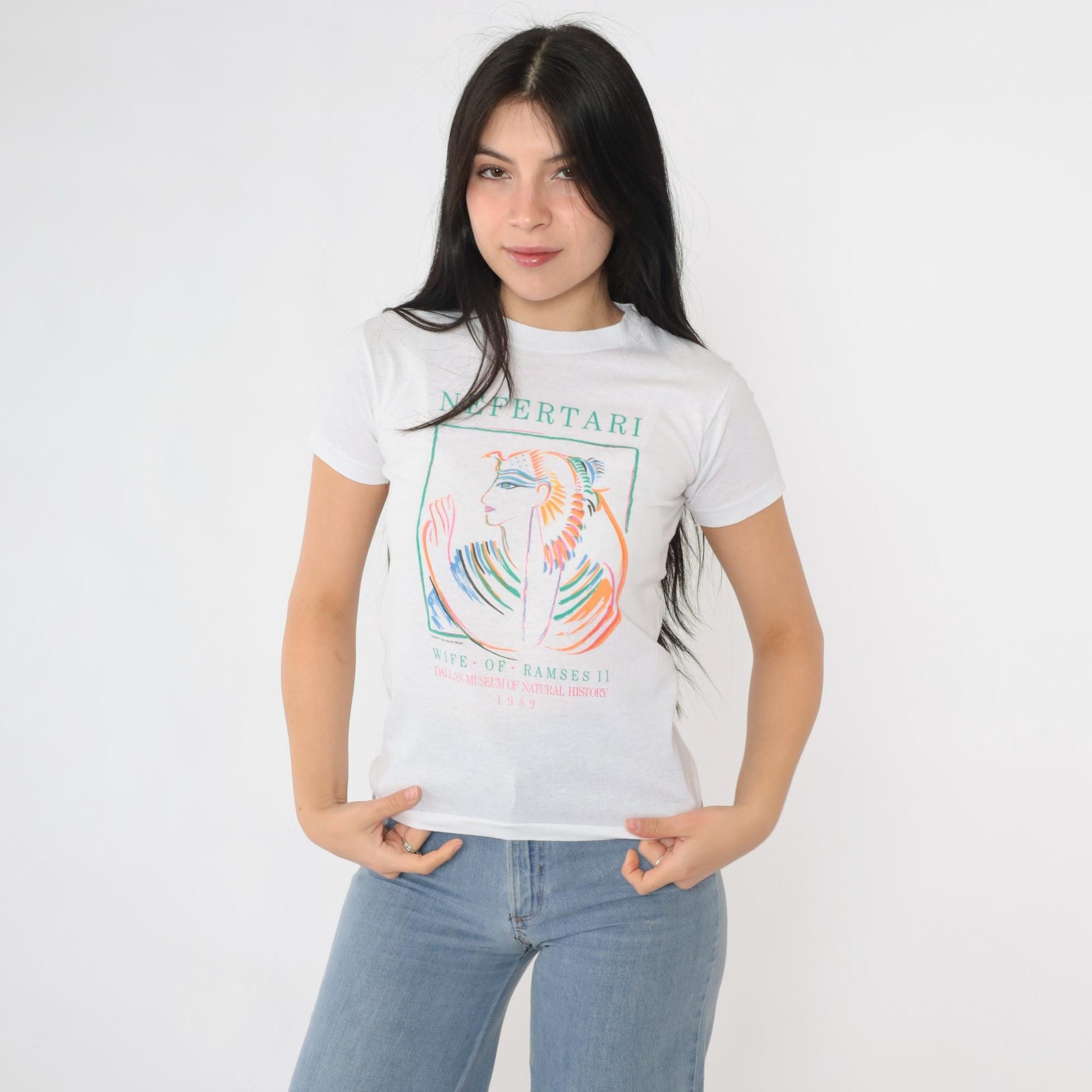 80s Nefertari Queen Egyptian Graphic Tee White Single Stitch XXS