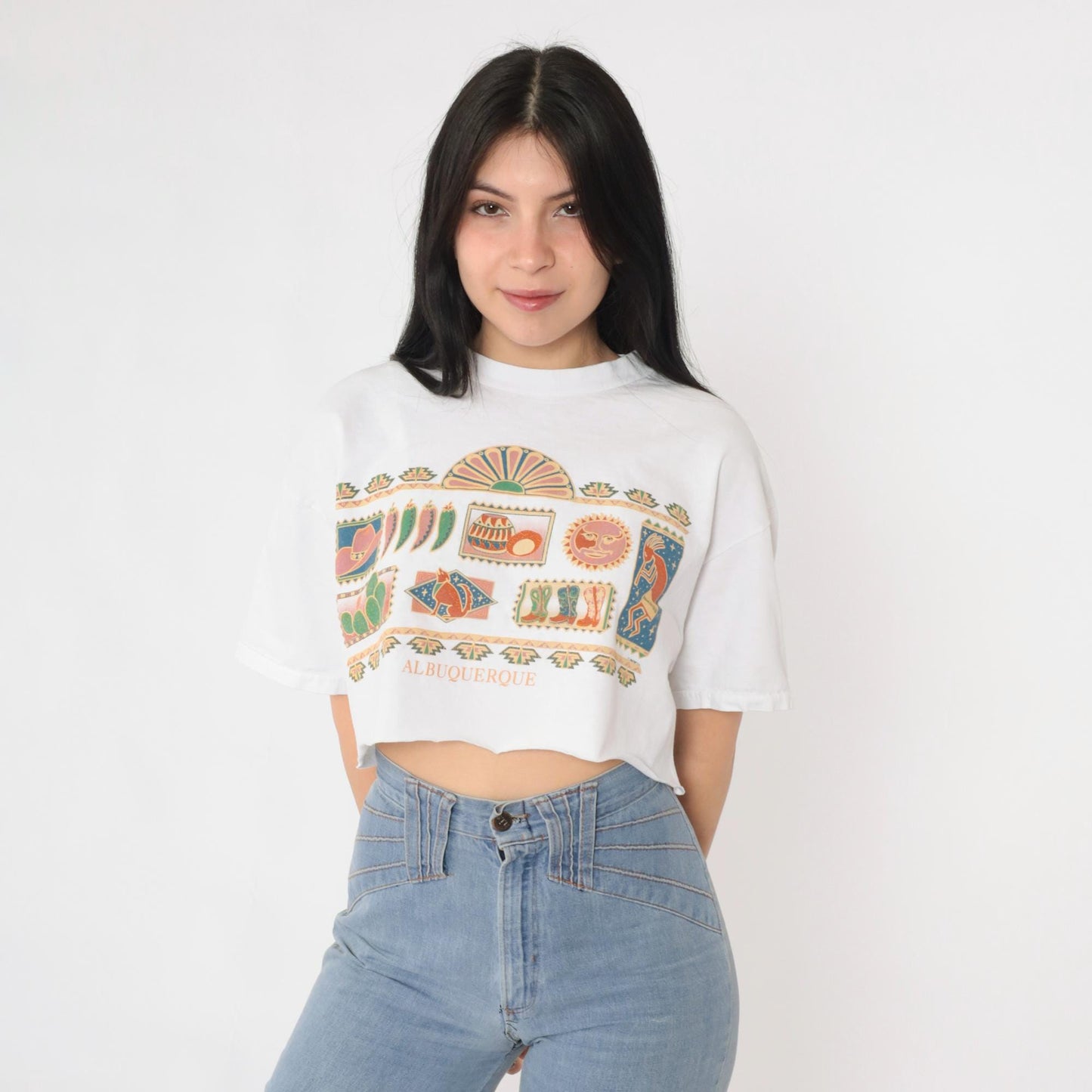 90s Albuquerque Southwest Graphic T-Shirt Cotton Crop Tee Large L