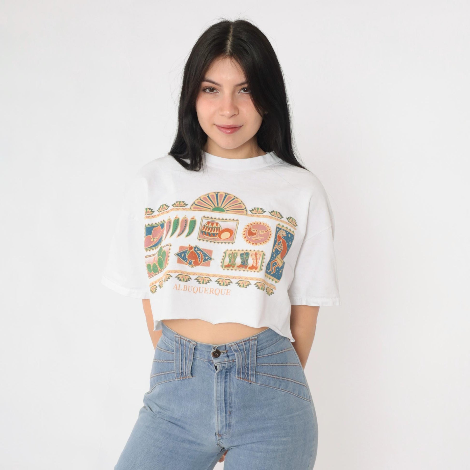 90s Albuquerque Southwest Graphic T-Shirt Cotton Crop Tee Large L