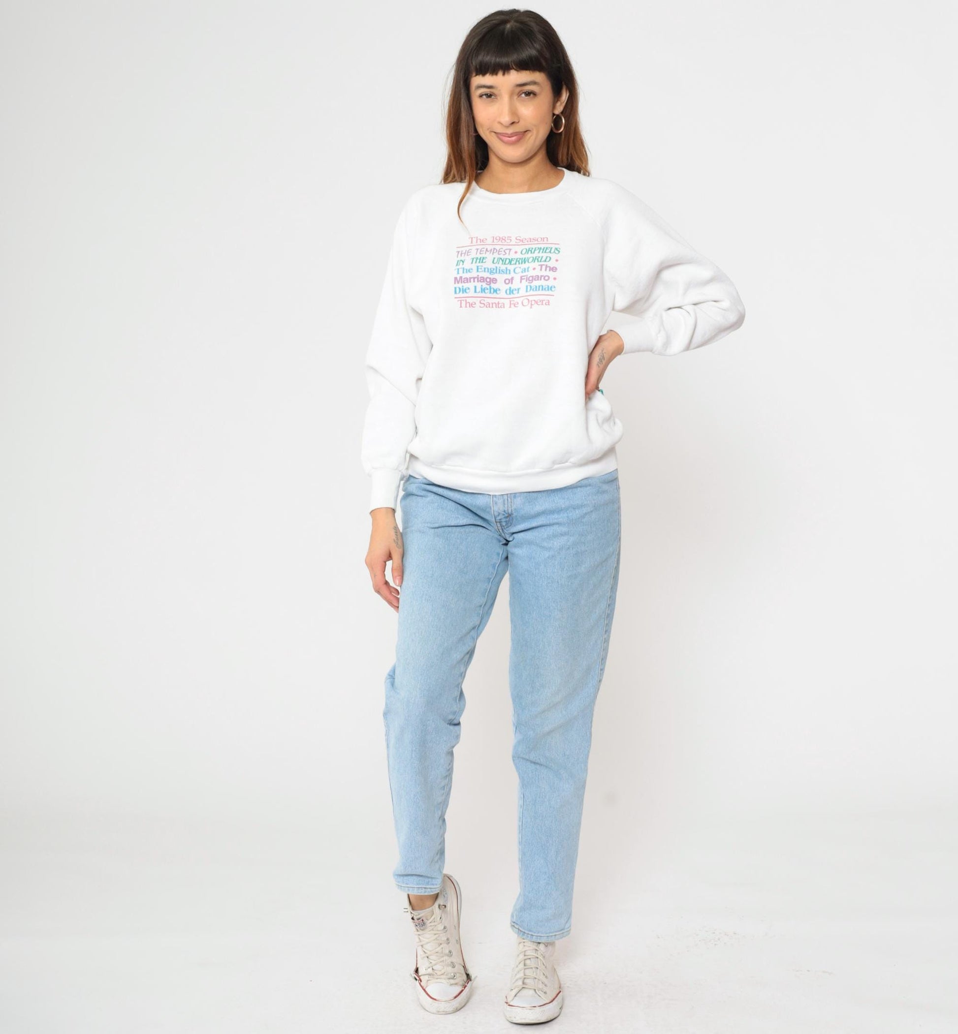 80s Santa Fe Opera Sweatshirt White Graphic Crewneck Raglan Large
