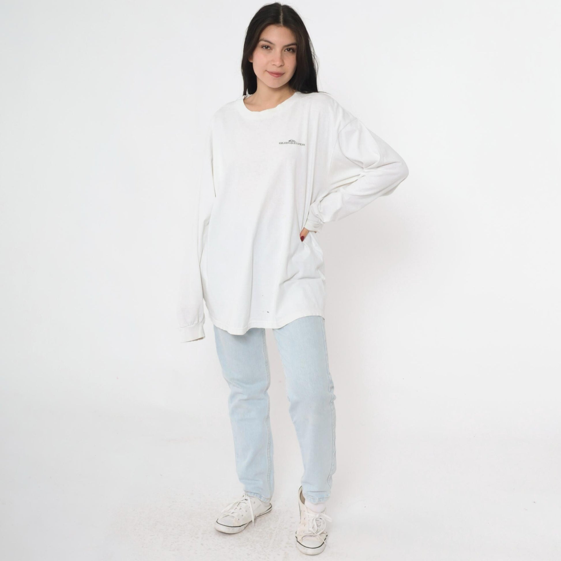 90s Quiksilver Boardriding Long Sleeve Graphic T-Shirt White Extra Large XL