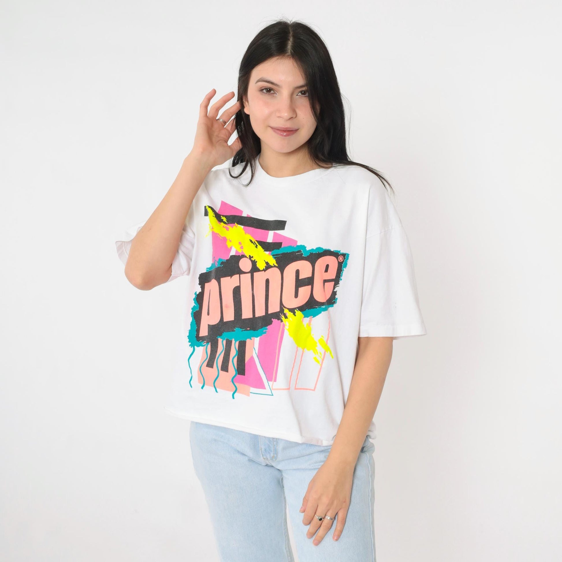 90s Prince Tennis Graphic T-Shirt White Cotton Large