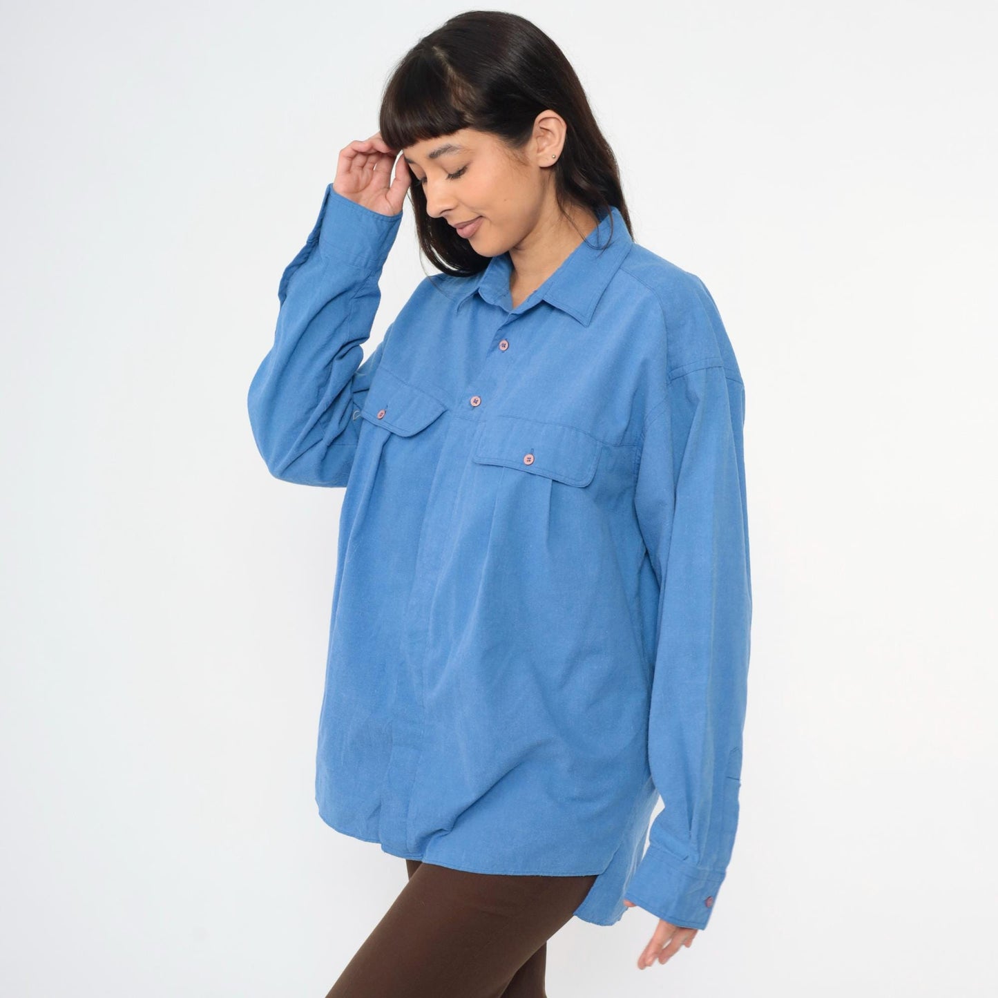 80s Gitano Blue Oxford Button-Up Shirt Chest Pocket Long Sleeve Extra Large XL