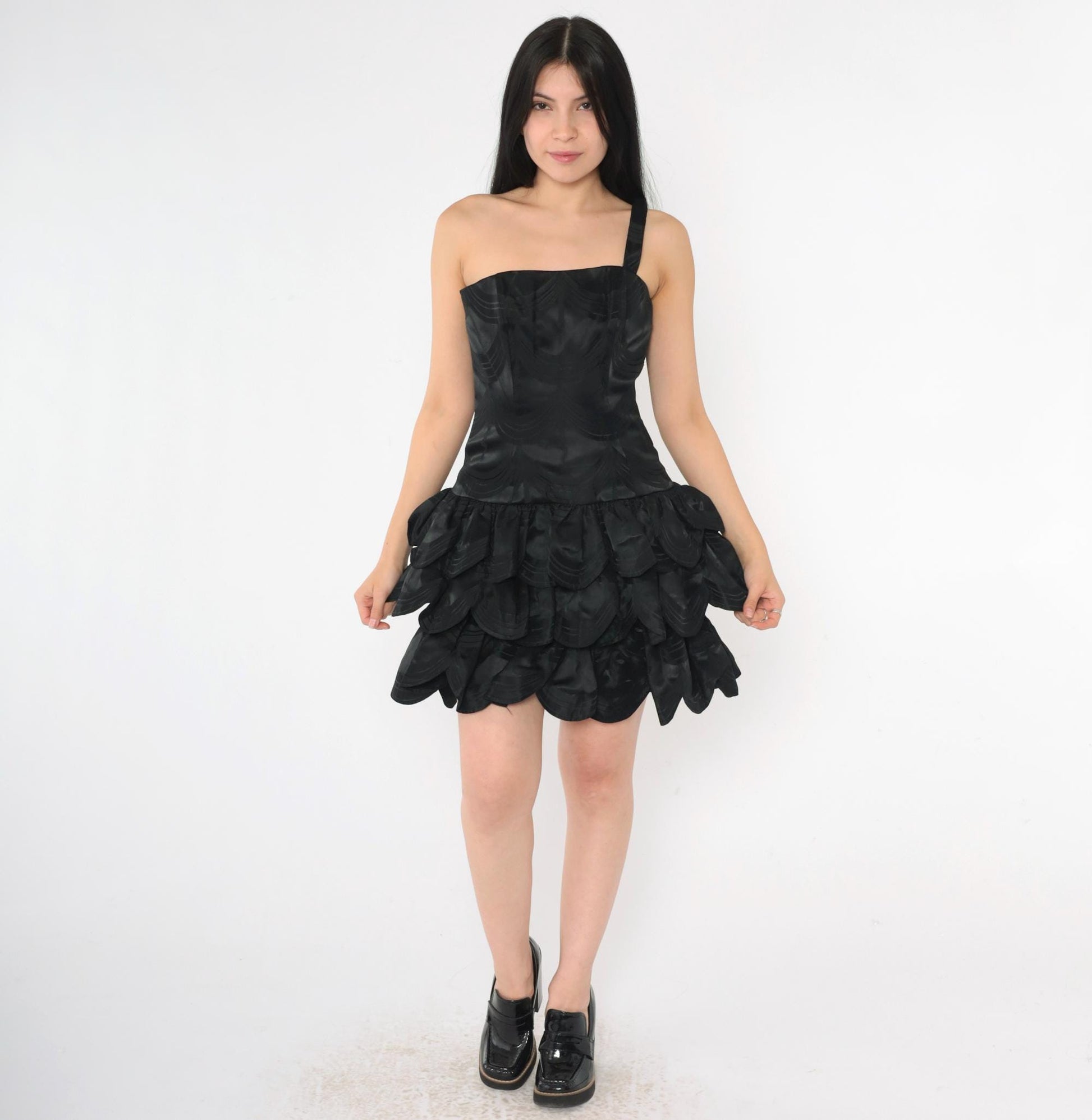 80s Victor Costa Saks Fifth Avenue Black One Shoulder Mini Dress Size 4