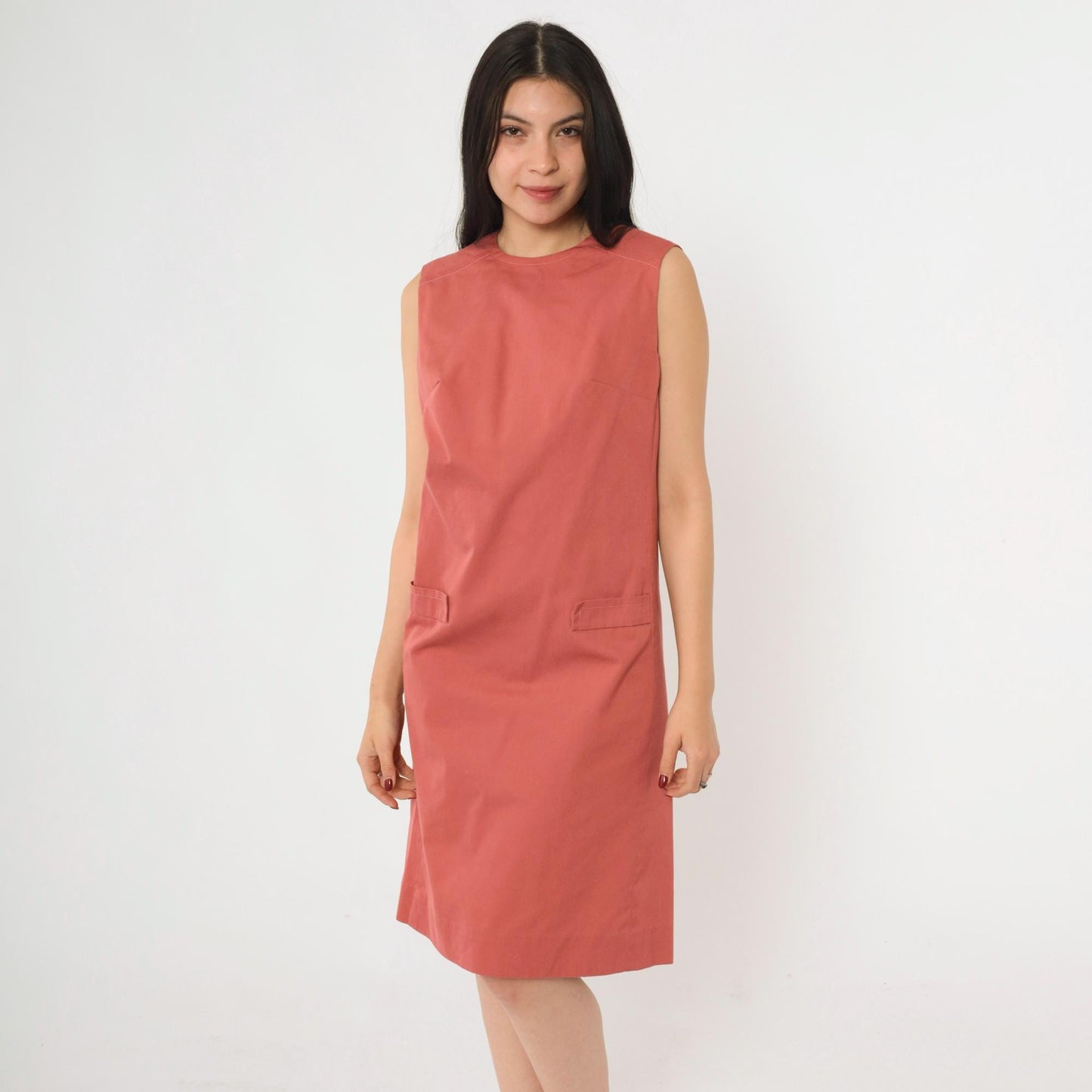 60s Mod Shift Dress Muted Red Sleeveless Knee Length Small