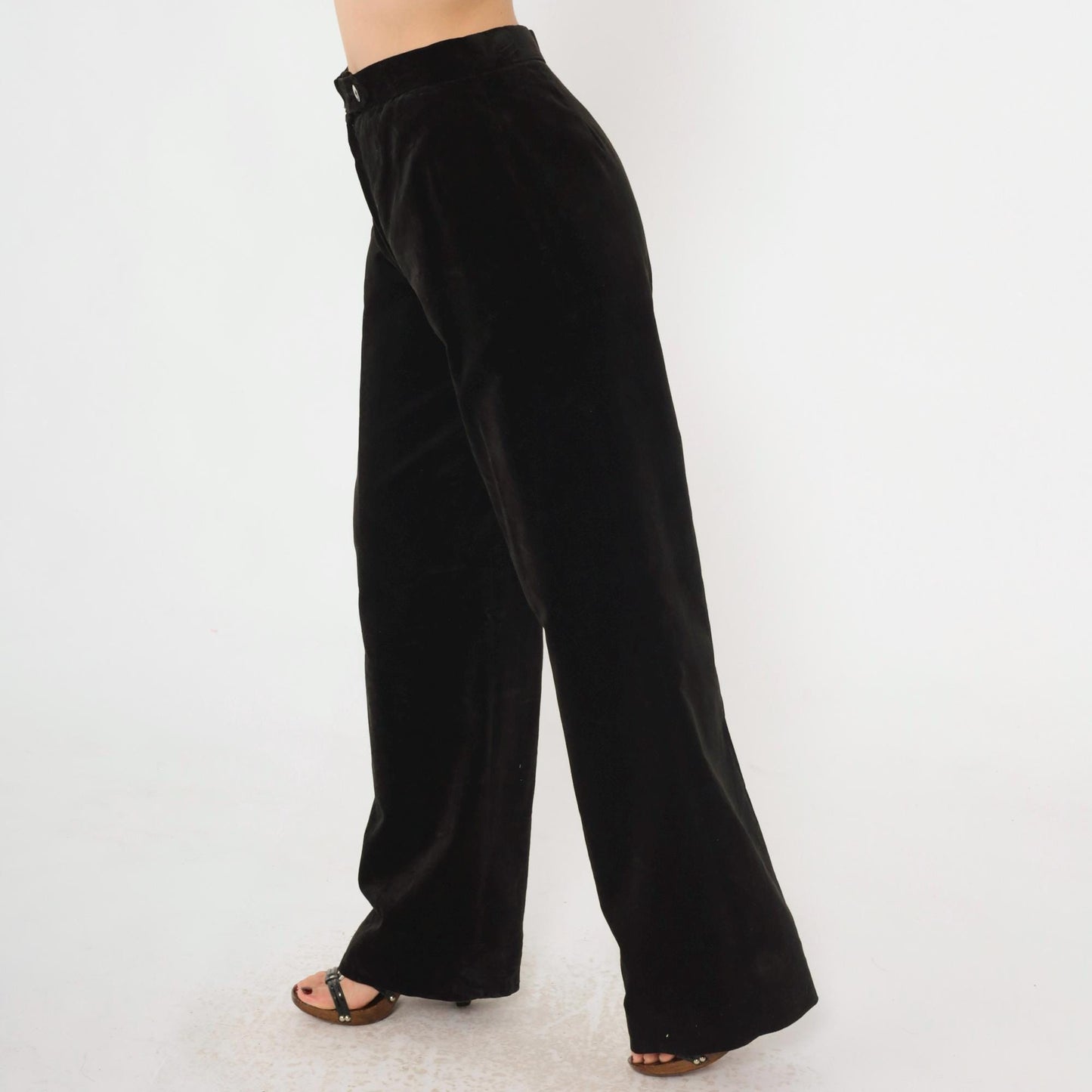 80s Evan Picone Black Velvet High-Waist Wide-Leg Trousers Small