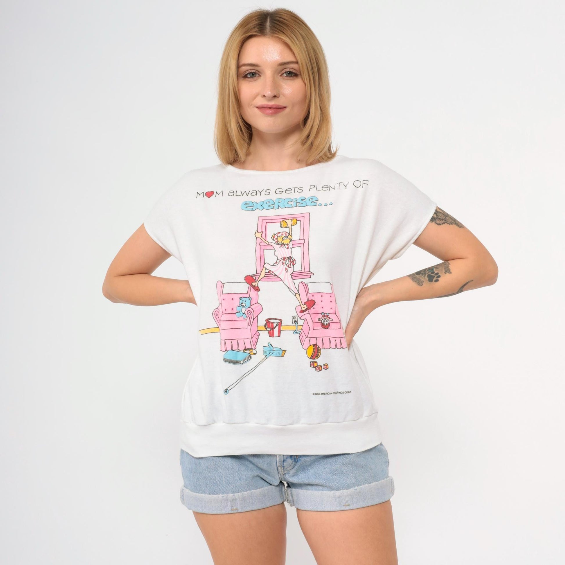1988 American Greetings Mom Graphic T-Shirt White Cotton Tee Medium M