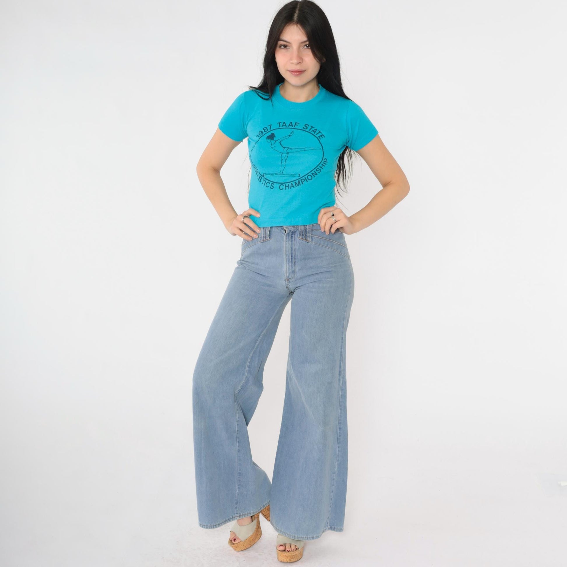 1987 TAAF State Gymnastics Championship T-Shirt Blue Graphic Tee XXS