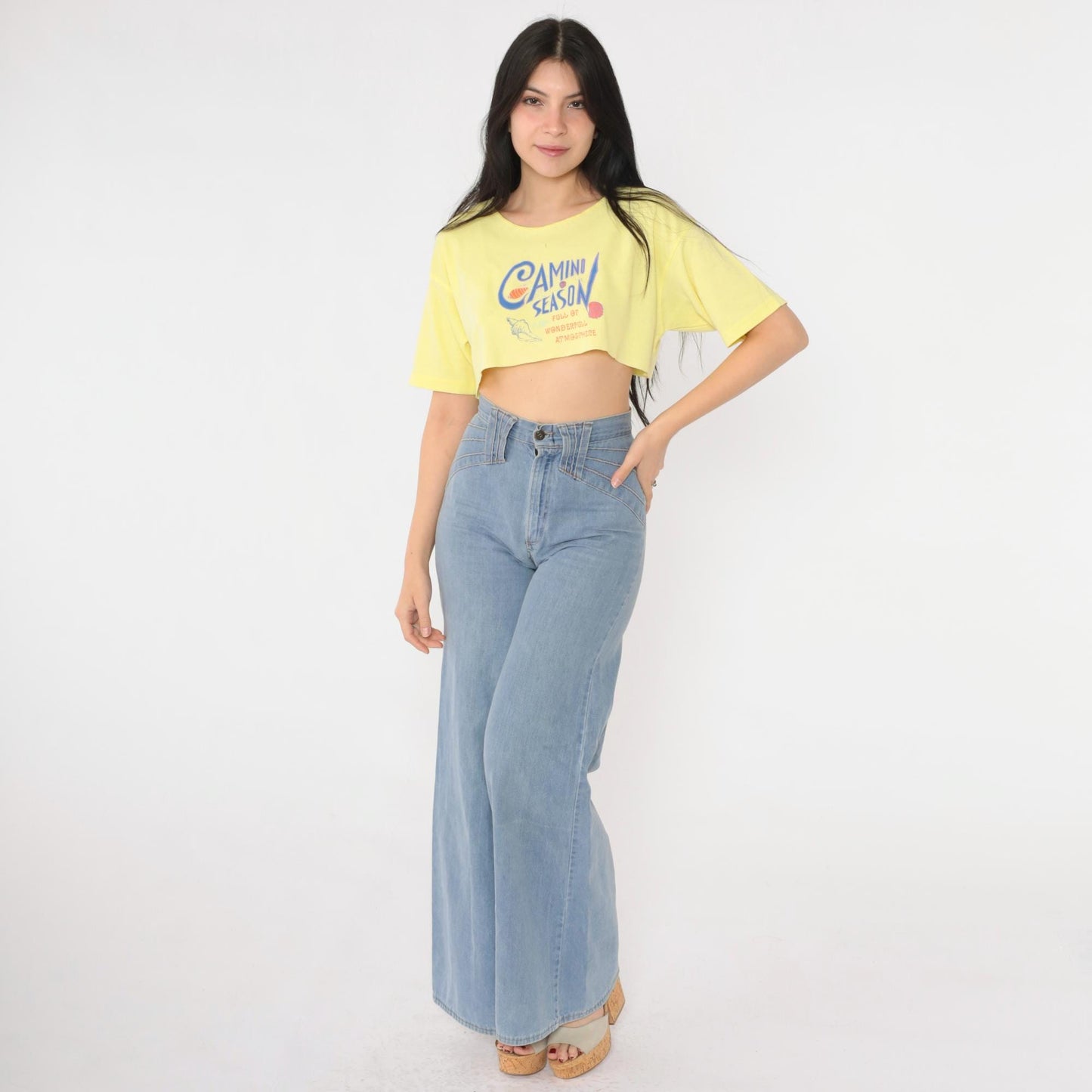 90s Camino de Santiago Yellow Crop Tee Scallop Shell Graphic Small