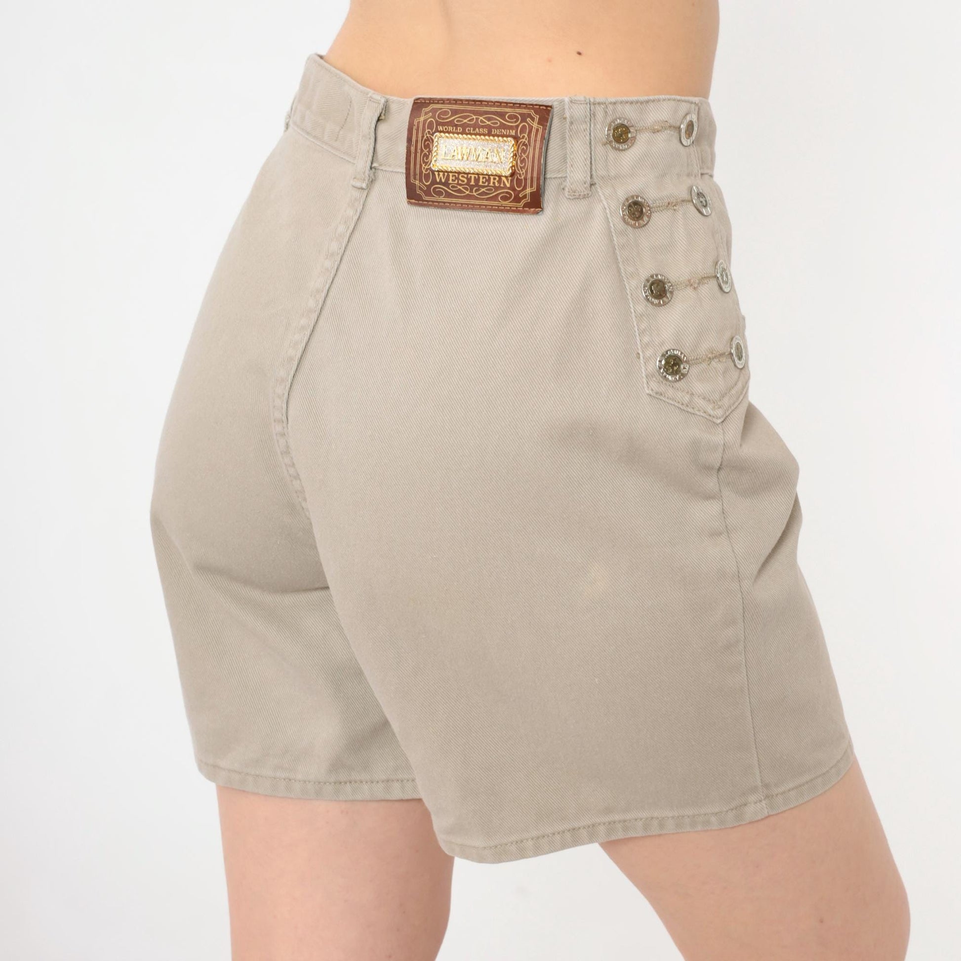 90s Lawman Western Khaki Denim Shorts High Rise Button Fly Small S