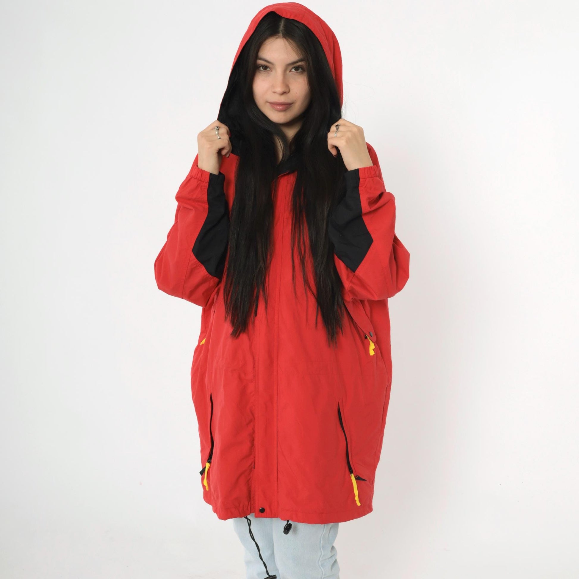 90s Marlboro Windbreaker Jacket Red Nylon Hooded Full Zip Large L