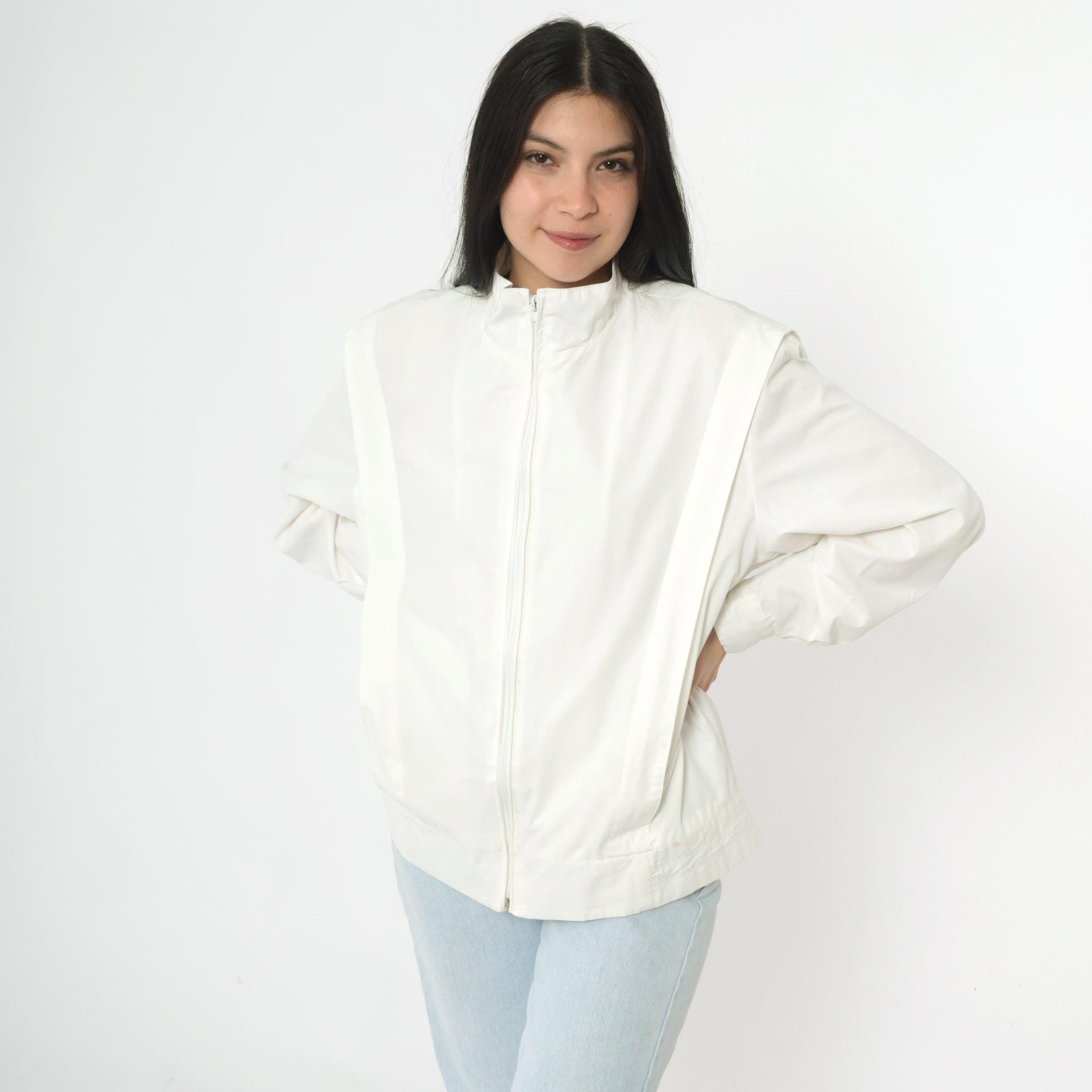 80s Members Only Jacket White Structured Pleated Bomber Windbreaker Large