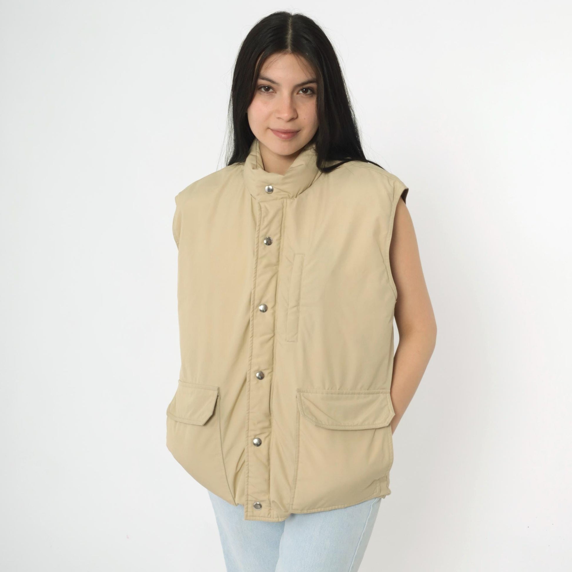 80s Orvis Tan Down Puffer Vest Goose Down Sleeveless Jacket Large