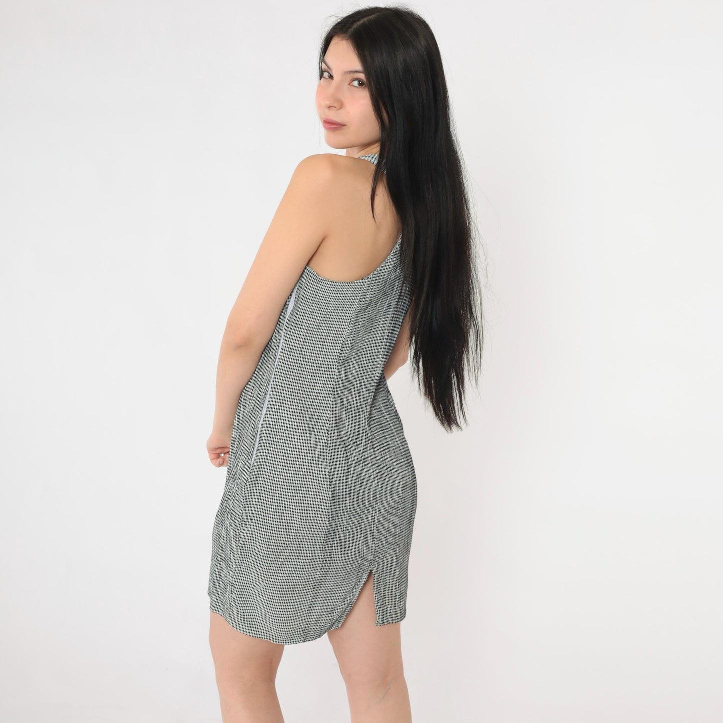 90s Express Black Gingham Mini Dress Racerback Sleeveless Small