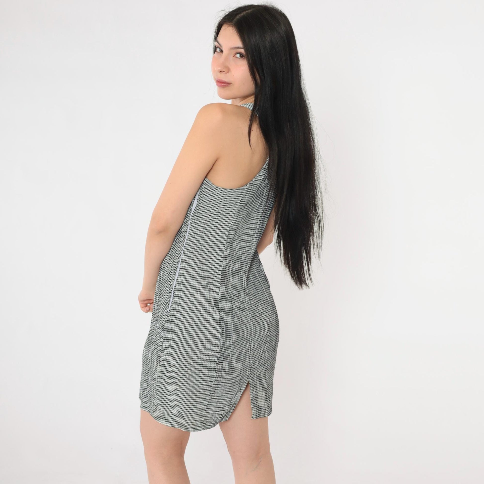 90s Express Black Gingham Mini Dress Racerback Sleeveless Small