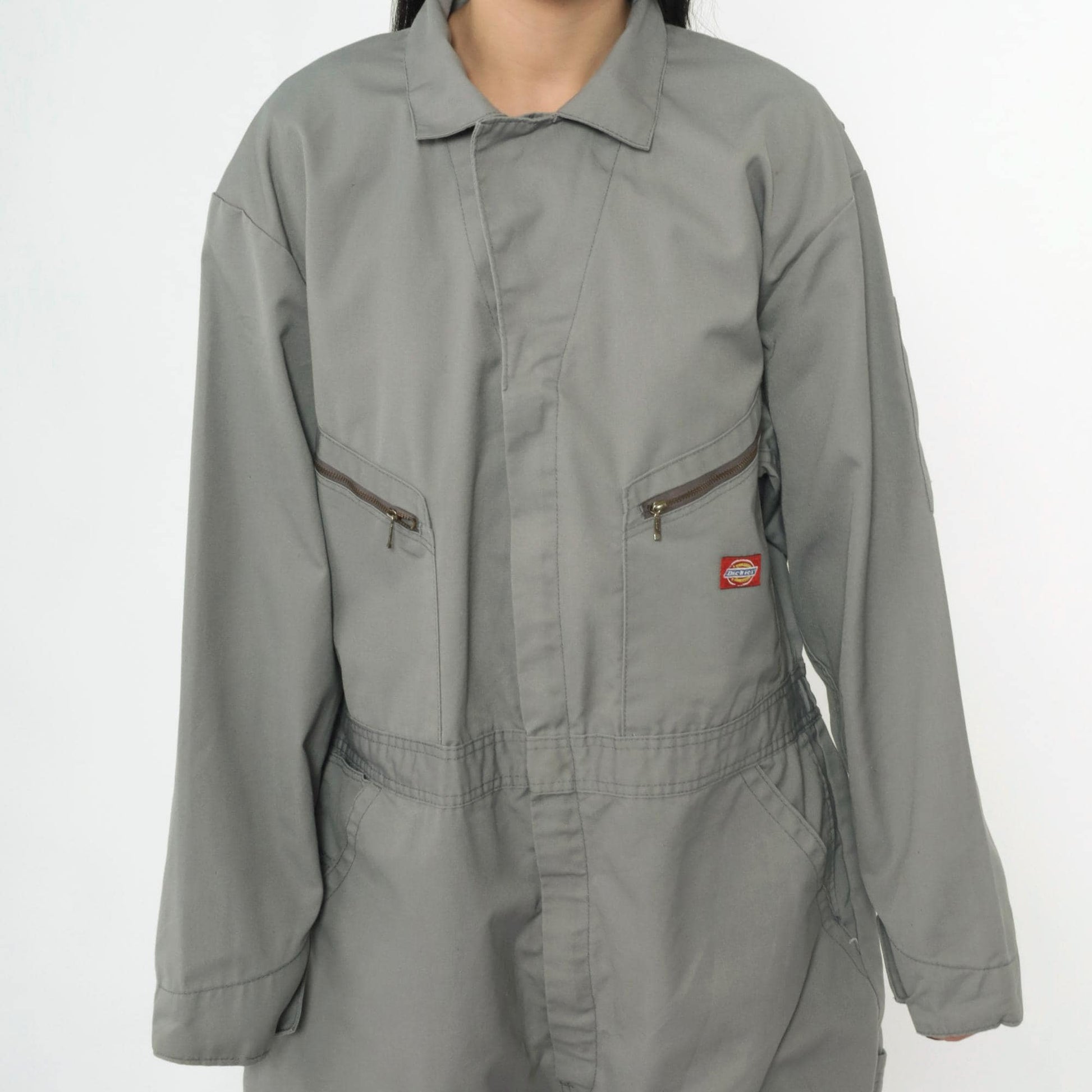 Y2K Dickies Grey Utility Jumpsuit Coveralls Zip Front Men's Large