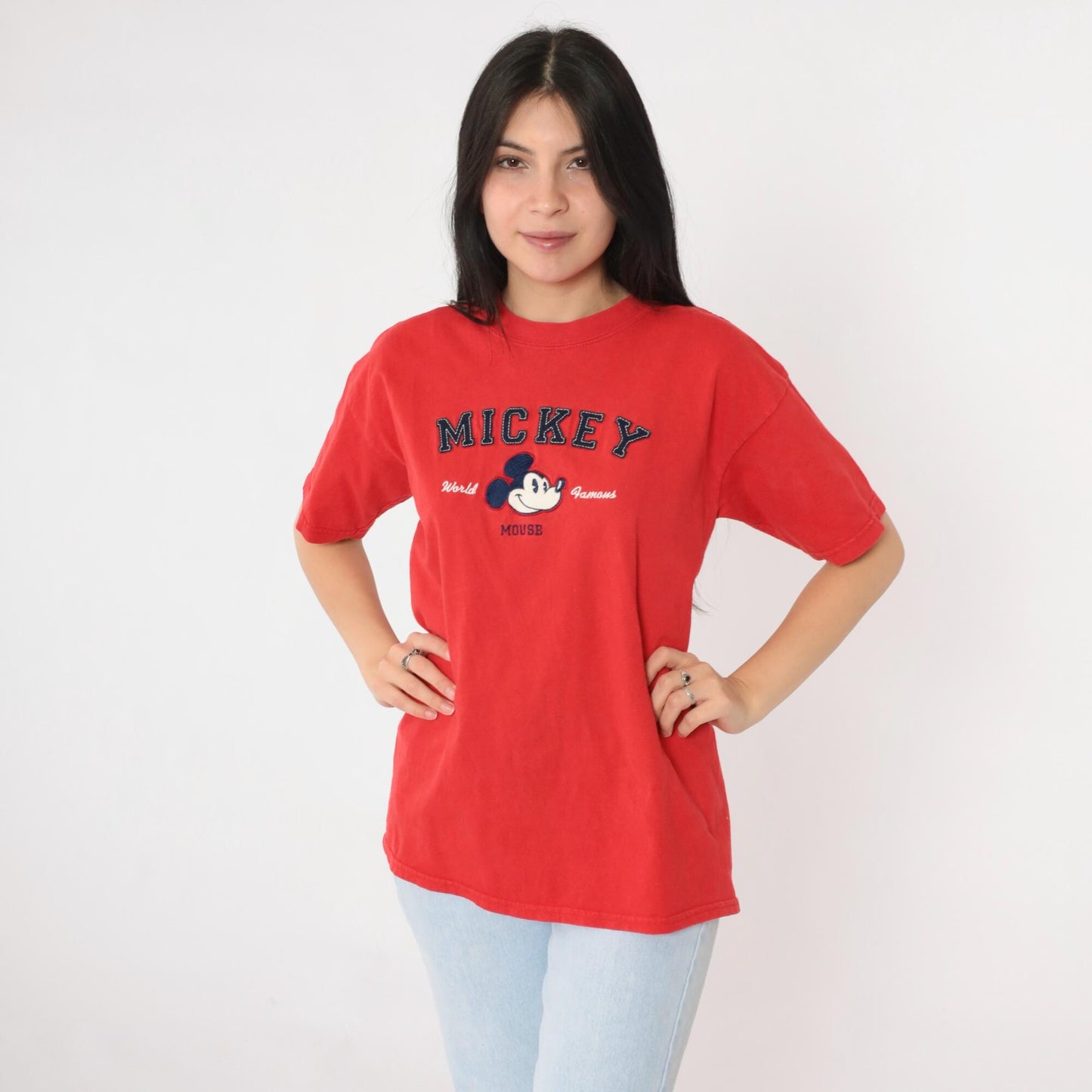 90s Mickey Mouse Walt Disney World Kids Graphic Tee Red Small