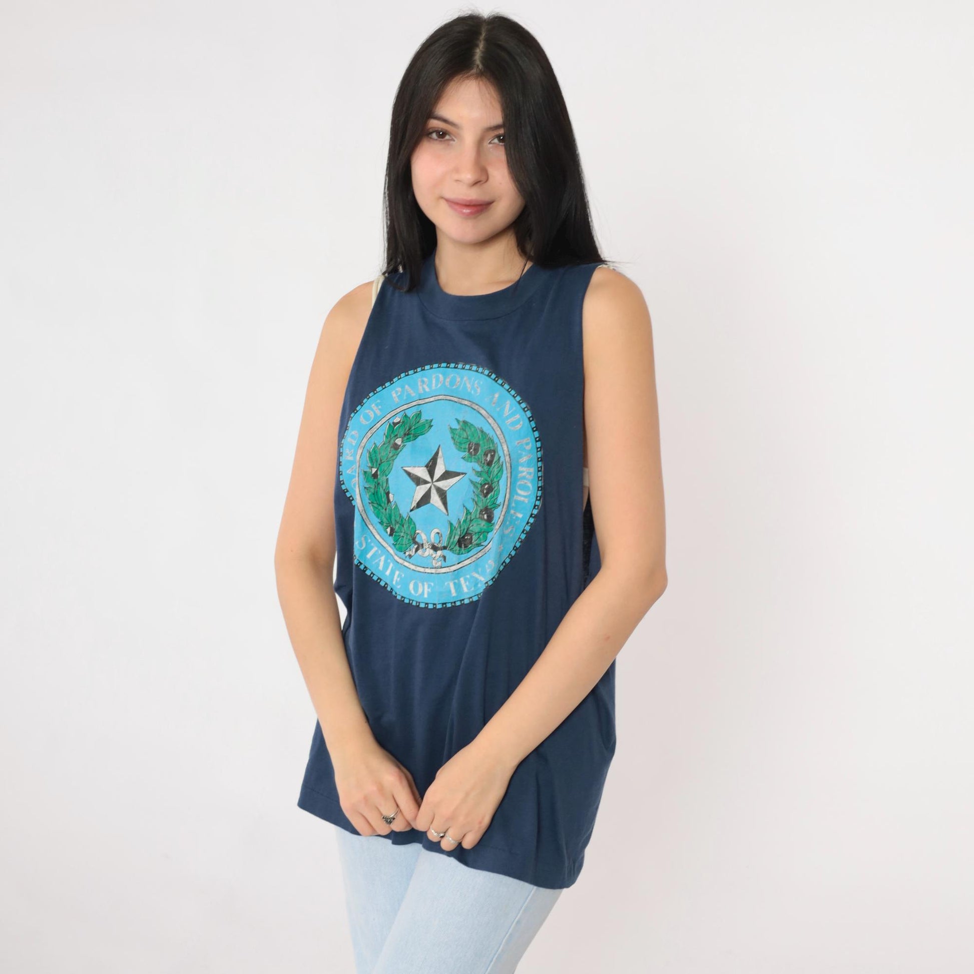 80s Screen Stars Texas Board of Pardons and Paroles Tank Top Blue Medium Large