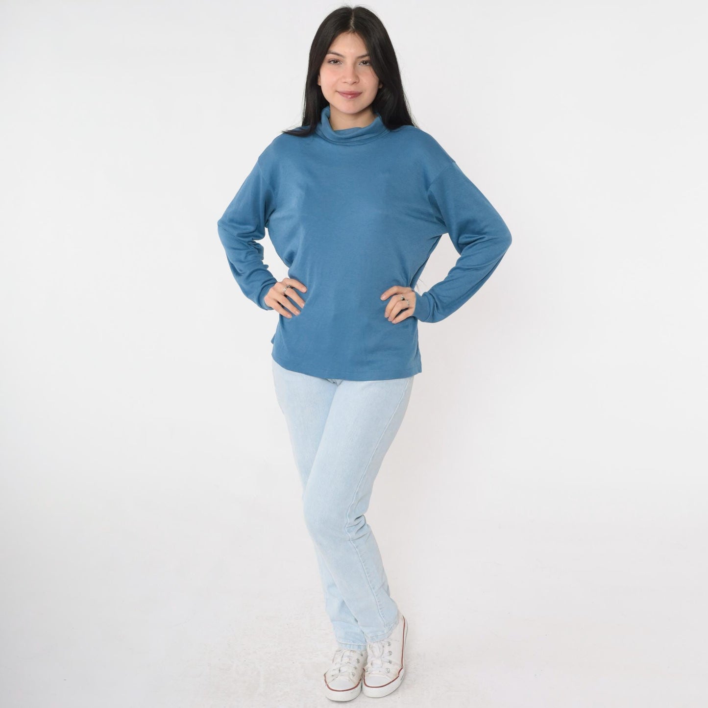 80s Bobbie Brooks Blue Turtleneck Long Sleeve Top Extra Large XL