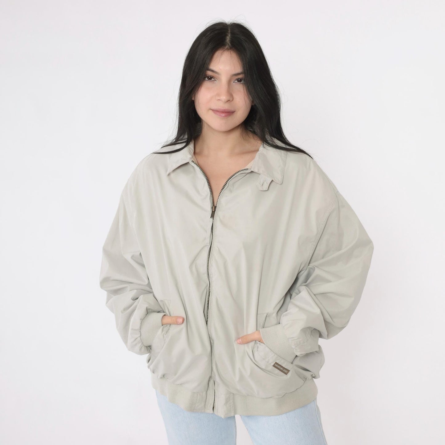 90s Members Only Jacket Grey Bomber Windbreaker Zip Moto Coat Extra Large XL