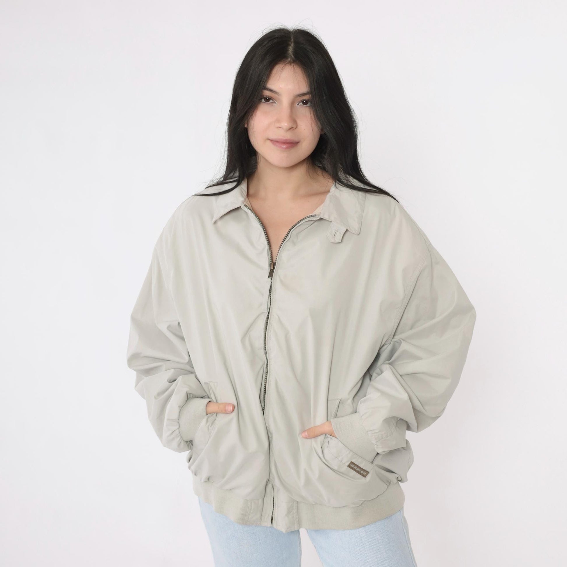 90s Members Only Jacket Grey Bomber Windbreaker Zip Moto Coat Extra Large XL