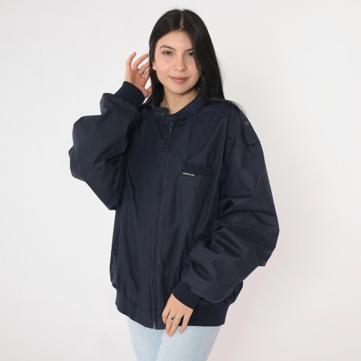 90s Members Only Navy Bomber Jacket Zip Windbreaker Epaulette Extra Large
